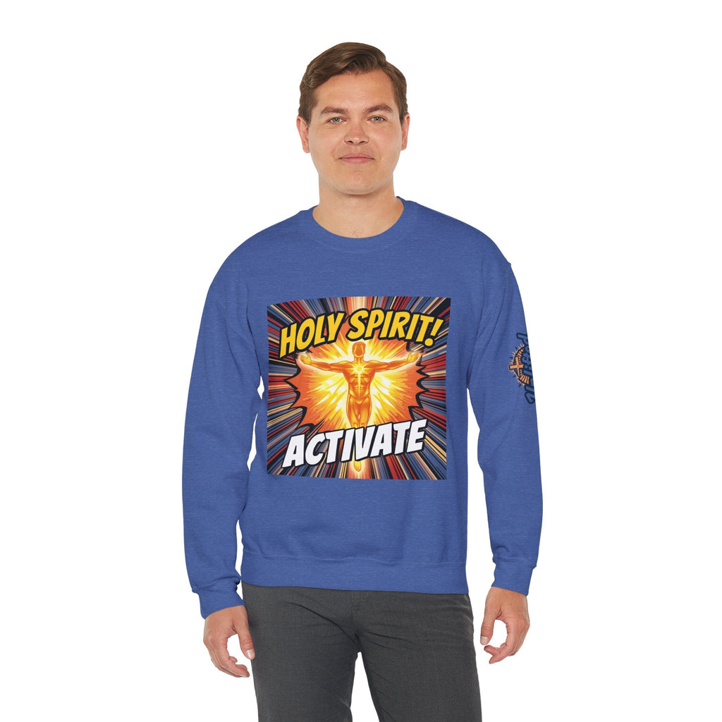 Holy Spirit Activate Sweatshirt – Superhero Christian Sweatshirt with Vibrant Power-Up Design for Faith-Fueled Boldness Printify
