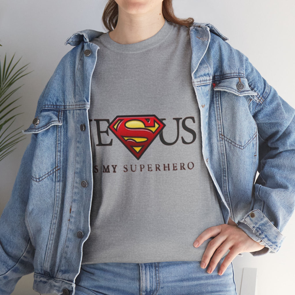 Jesus Is My Superhero T-Shirt — Faith-Based Superman-Inspired Tee Printify