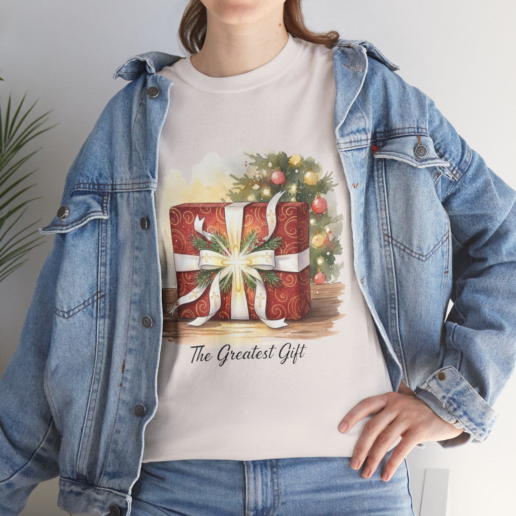 The Greatest Gift T-shirt – Cross Bow Present Christian T-shirt for Christmas Salvation & Eternal Faith Printify