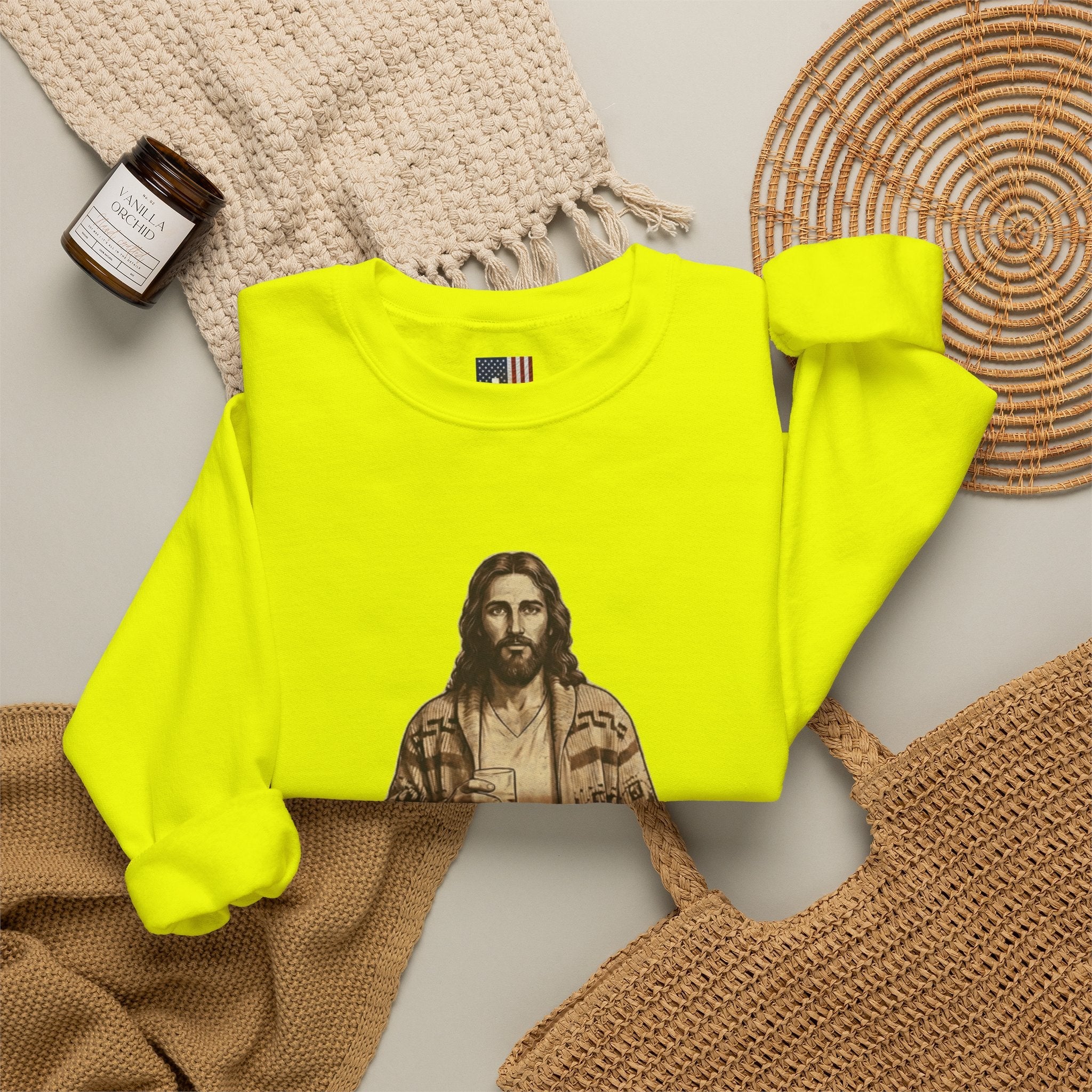 Abide Jesus Sweatshirt — Vintage 'The Dude' Religious Graphic Sweatshirt Printify