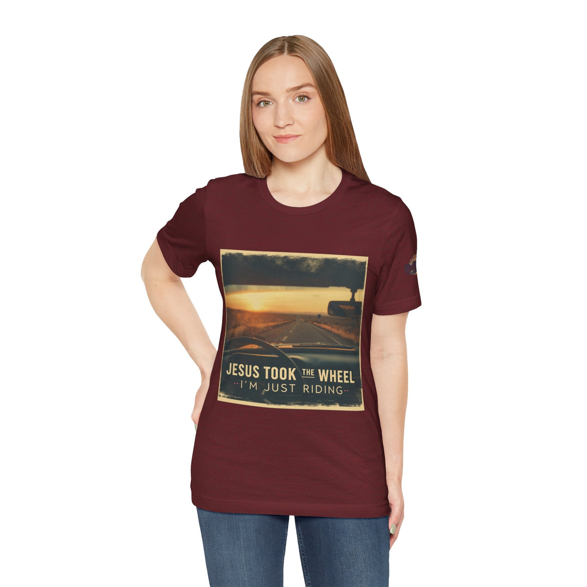Jesus Took the Wheel I'm Just Riding T-shirt – Funny Christian Convertible Car T-shirt for Surrendered Faith & Humor Printify
