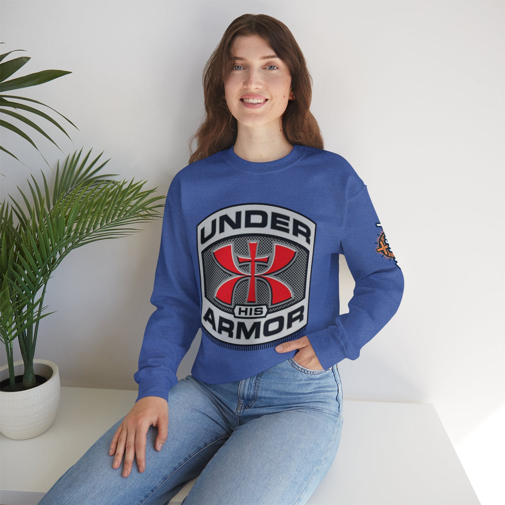 Under His Armor Crewneck Sweatshirt — Christian Faith Graphic Pullover Printify