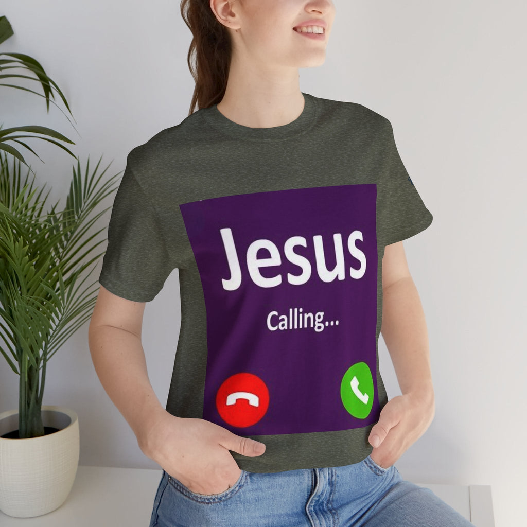 Jesus Calling T-shirt – Funny Cell Phone Screen Christian T-shirt for Divine Connection & Faith Humor Printify