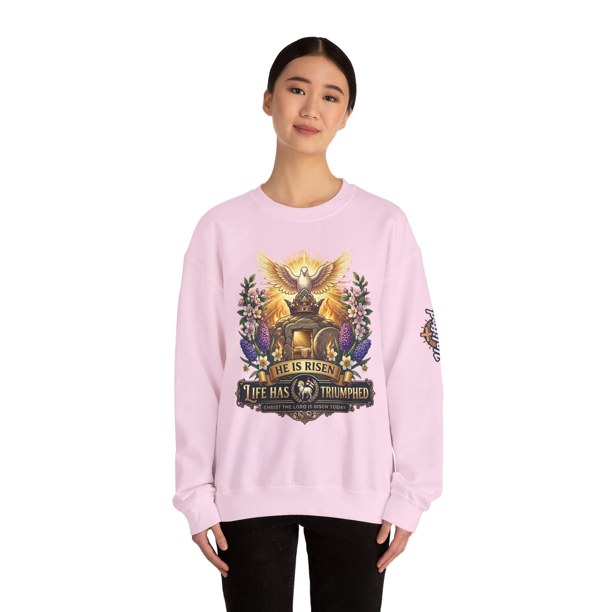 He Is Risen "Life Has Triumphed" Sweatshirt — Easter Resurrection Christian Sweatshirt Printify