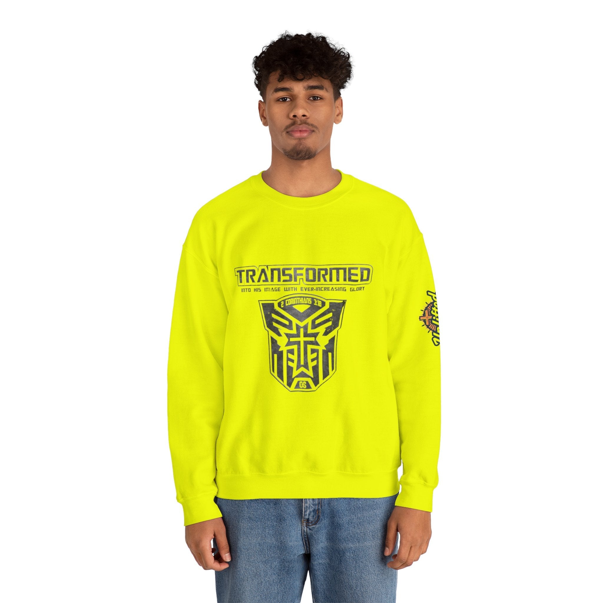 Transformer Logo Christian Sweatshirt | 2 Corinthians 3:18 Bible Verse Sweatshirt Printify
