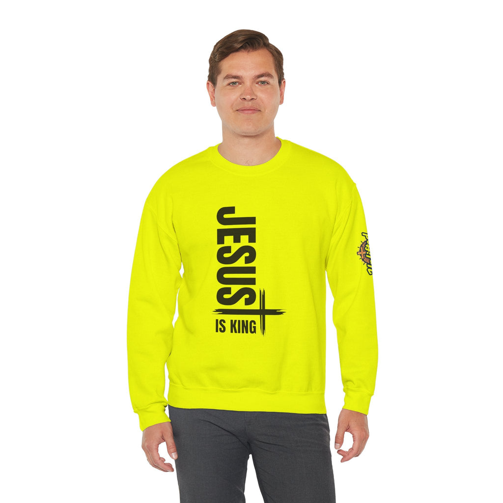 Jesus Is King Sweatshirt | Modern Typographic Cross Christian Sweatshirt Printify