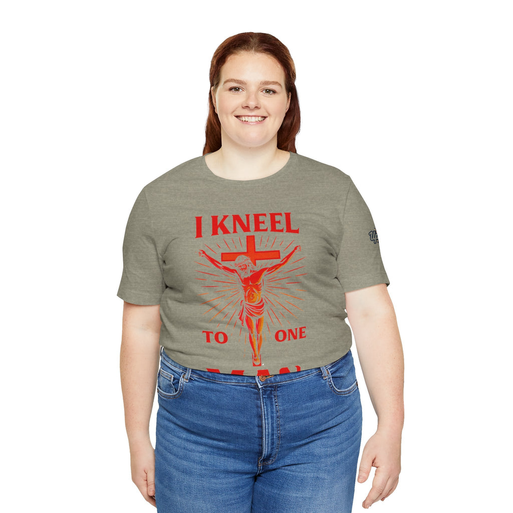 I Kneel to One Man T-shirt – Crucifixion Christian T-shirt for Unashamed Devotion & Bold Faith Printify