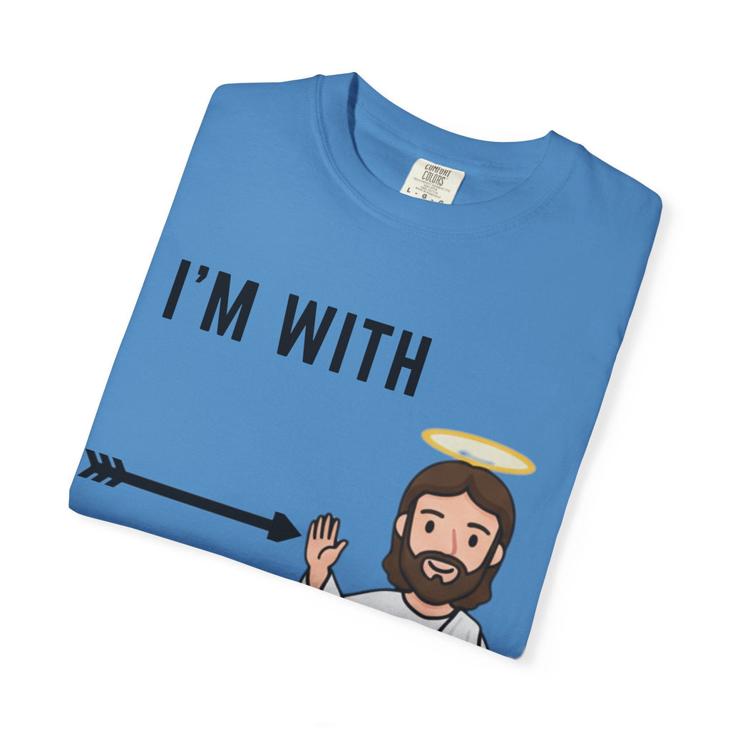 🔥 I’m With Him → Christian T-Shirt | Arrow Pointing to Jesus | Minimalist Faith Tee | Subtle Cross Design | Bible-Inspired Apparel by Uplifted Gear Printify