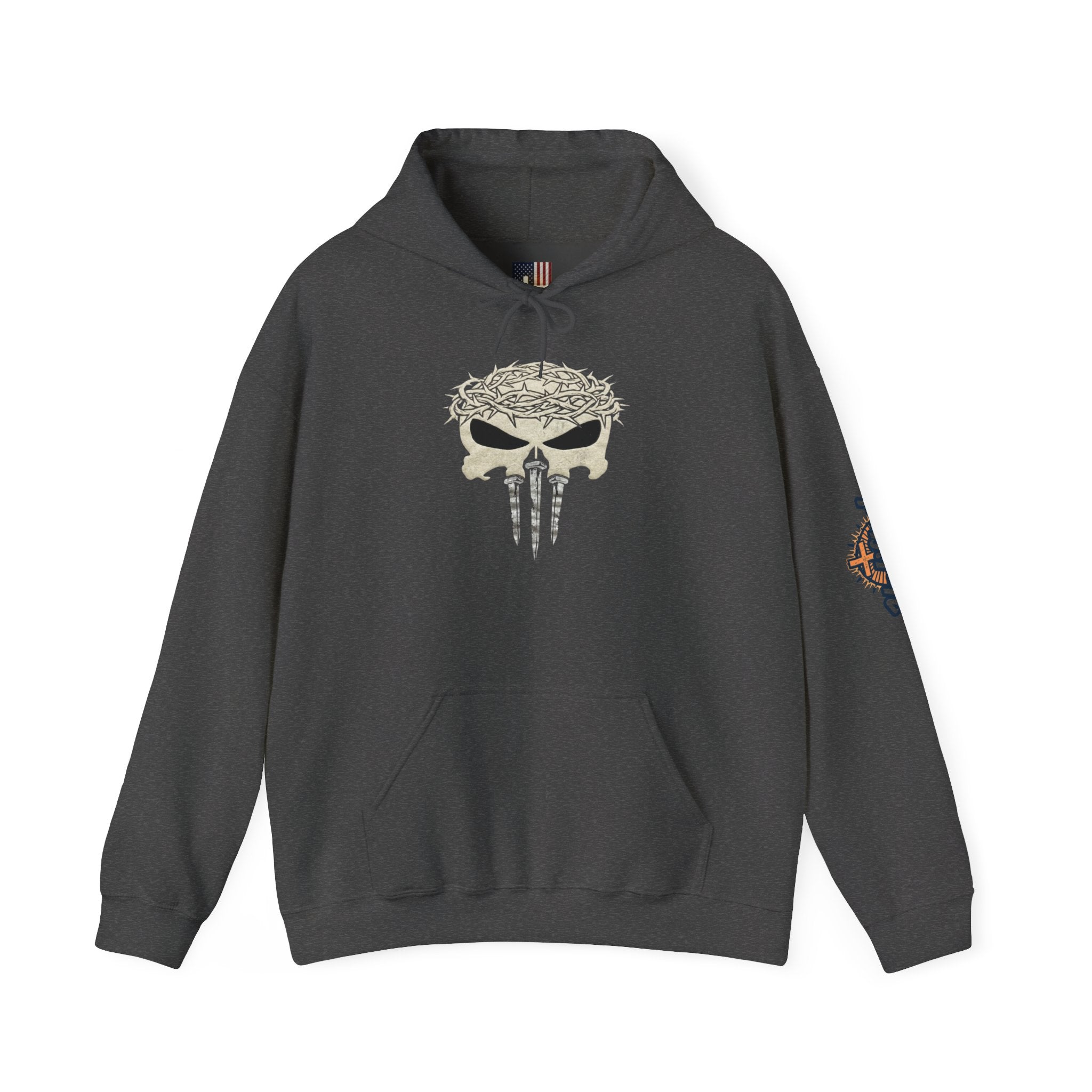 Christian Skull Hoodie - Crown of Thorns & Nails - Warrior Faith Hoodie Printify