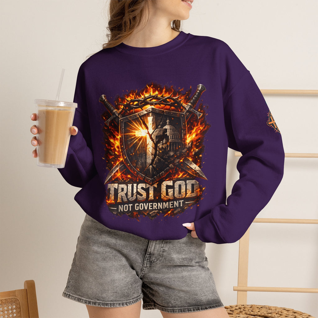 Trust God Not Government Shield Sweatshirt — Patriotic Christian Faith Sweatshirt Printify