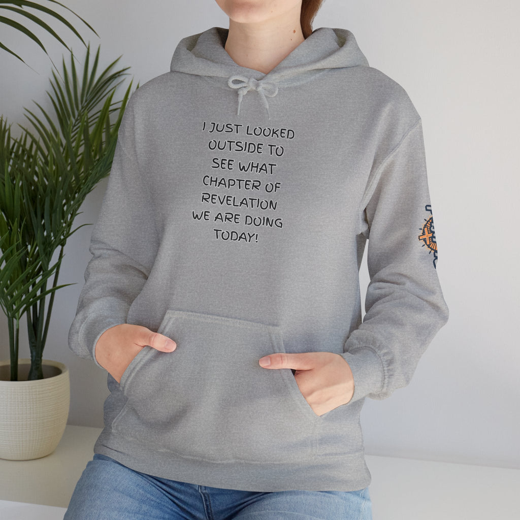 What Chapter of Revelation Hoodie – I Looked Outside My Window Christian Sweatshirt for End Times Humor & Faith Printify