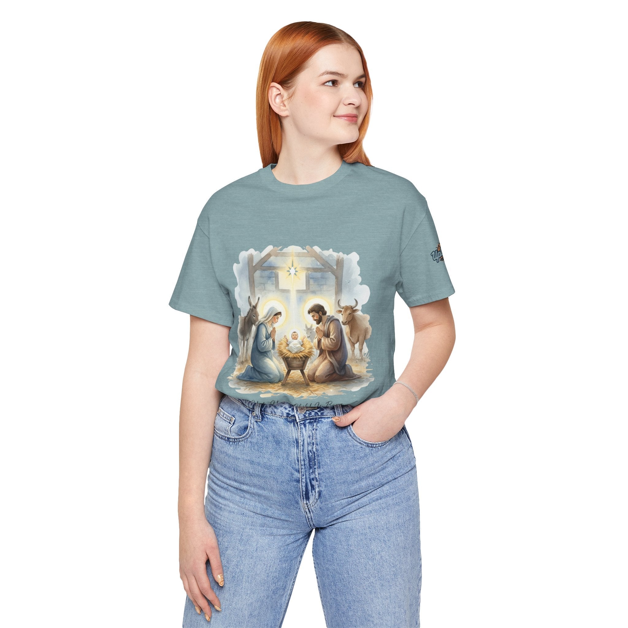 Unto Us a Child is Born T-shirt – Isaiah 9:6 Nativity Manger Scene Christian Christmas T-shirt for Holy Night Faith Printify