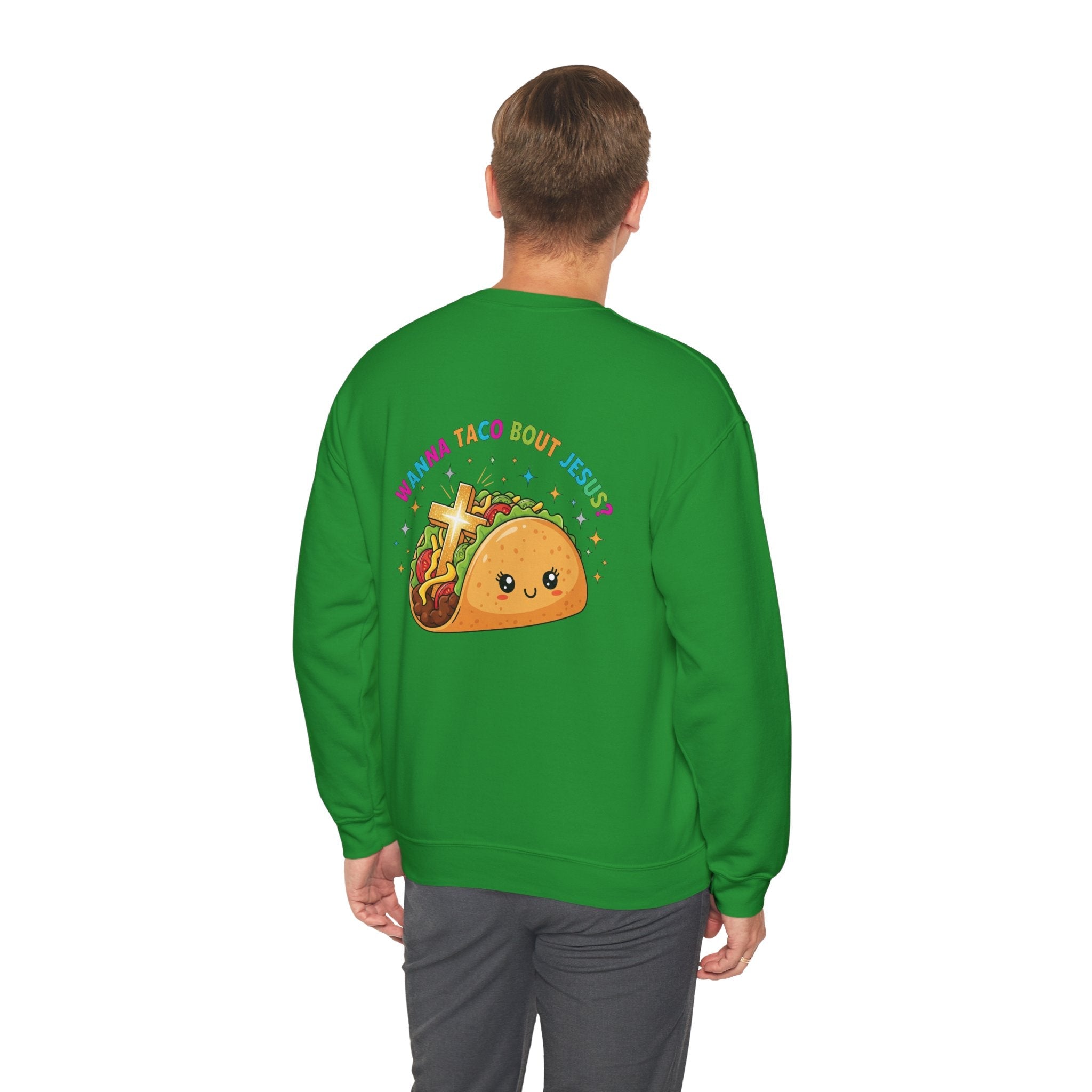 Wanna Taco 'Bout Jesus Sweatshirt – Cozy Christian Pun Sweatshirt for Faith & Fun Printify
