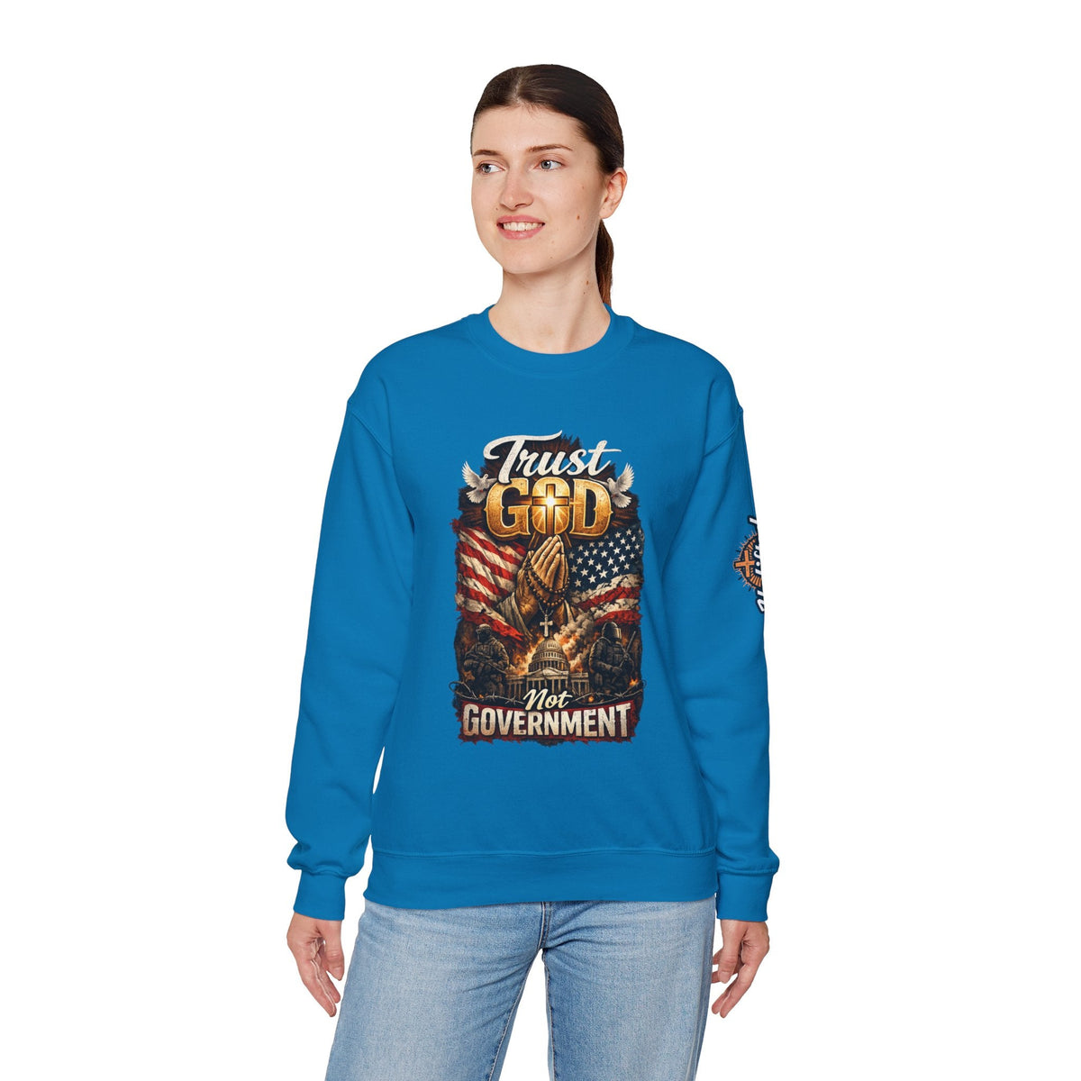 Trust God Not Government Sweatshirt — Vintage Patriotic Christian Sweatshirt Printify
