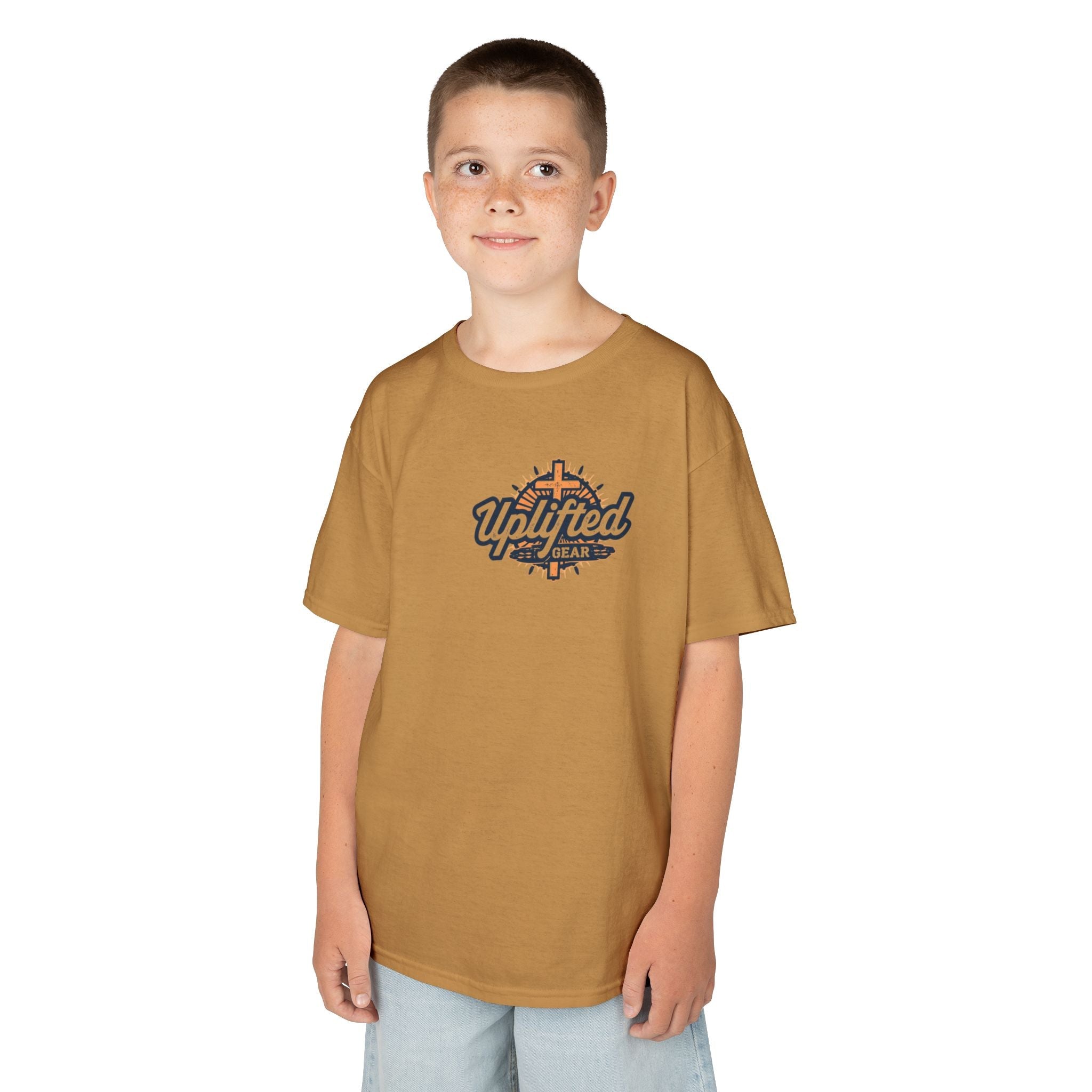 ✨ Chosen. Loved. Redeemed. – Elegant Christian Kids T-Shirt | Gold Foil Faith Tee | Subtle Cross & Heart Design | Inspirational Bible Verse Apparel by Uplifted Gear Printify
