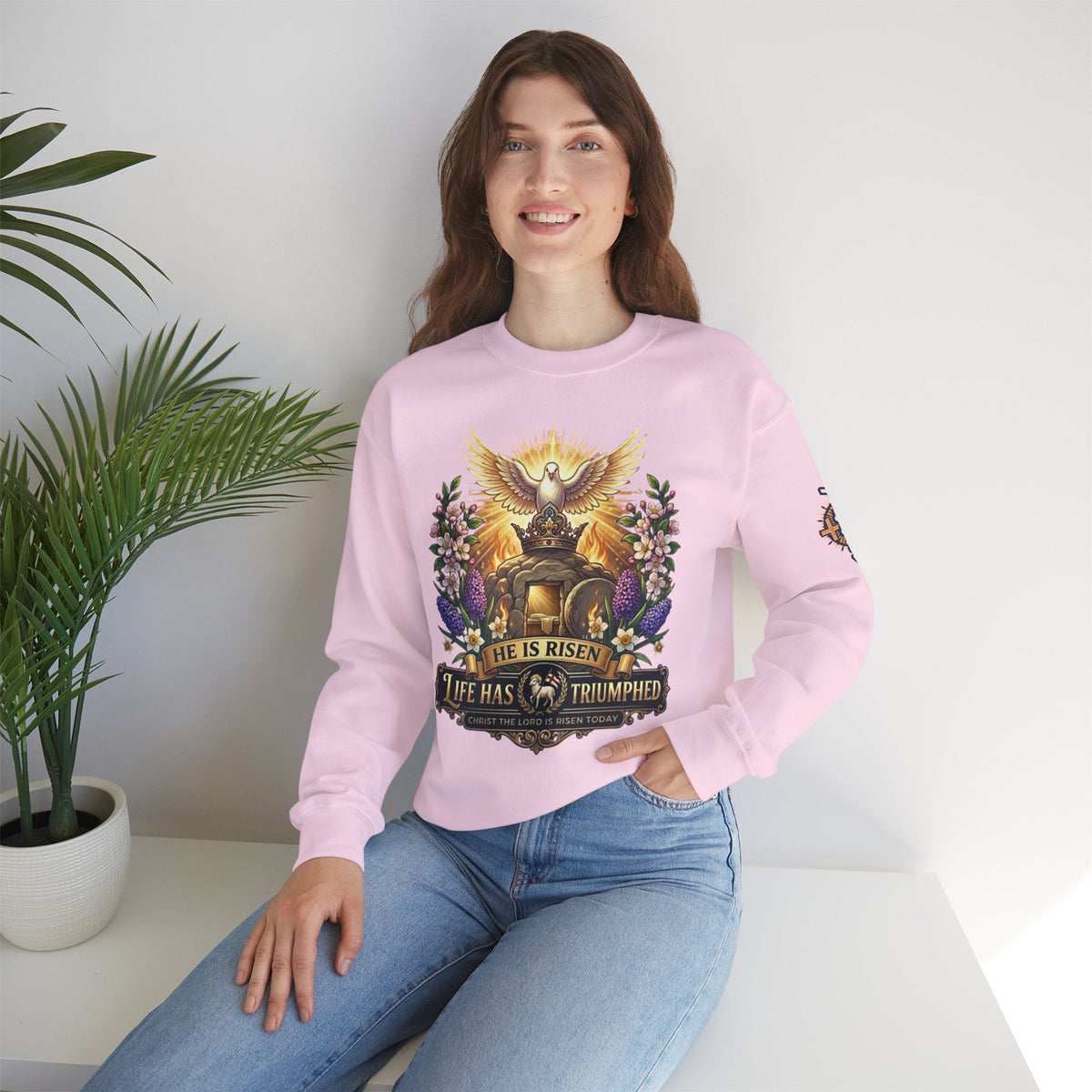 He Is Risen "Life Has Triumphed" Sweatshirt — Easter Resurrection Christian Sweatshirt Printify
