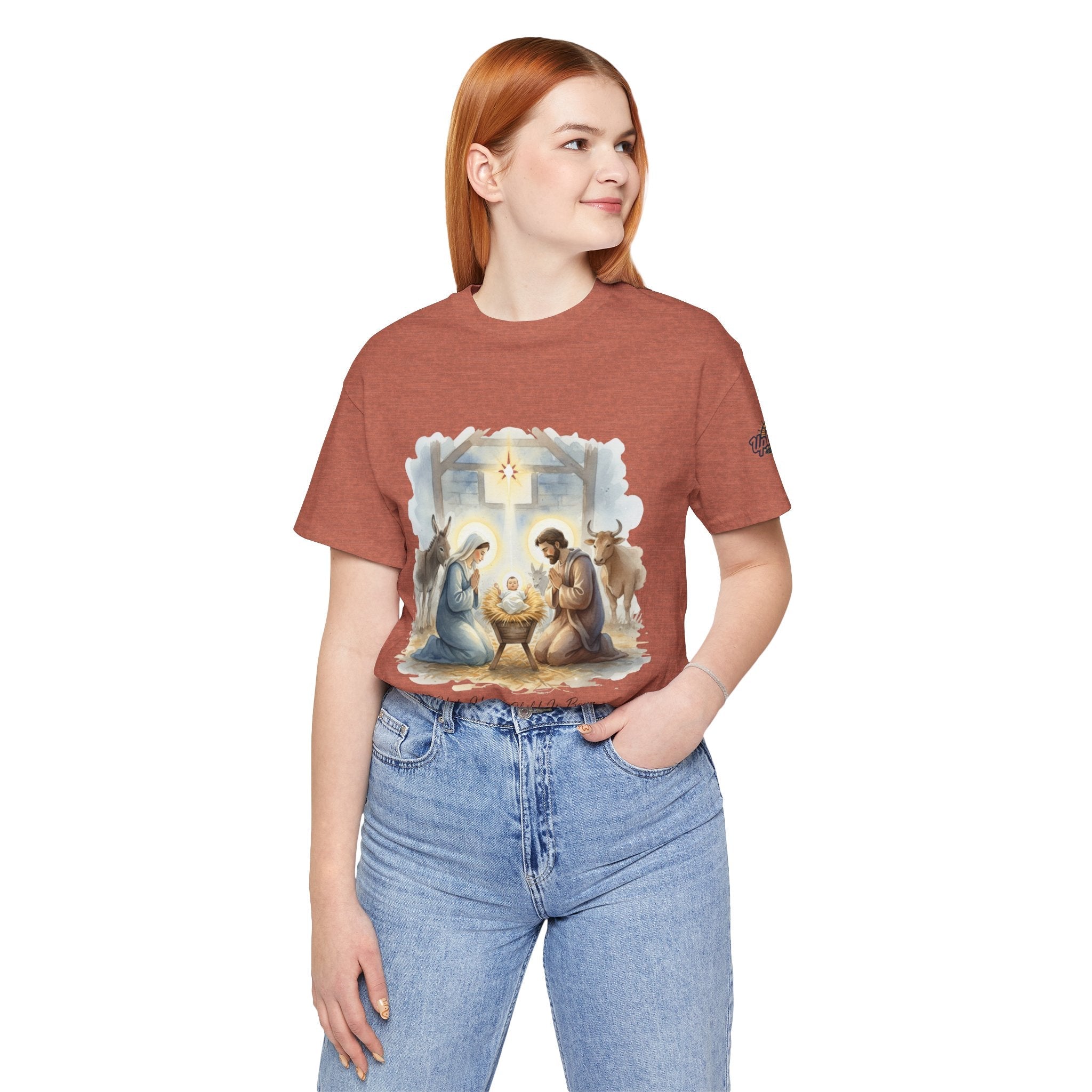 Unto Us a Child is Born T-shirt – Isaiah 9:6 Nativity Manger Scene Christian Christmas T-shirt for Holy Night Faith Printify