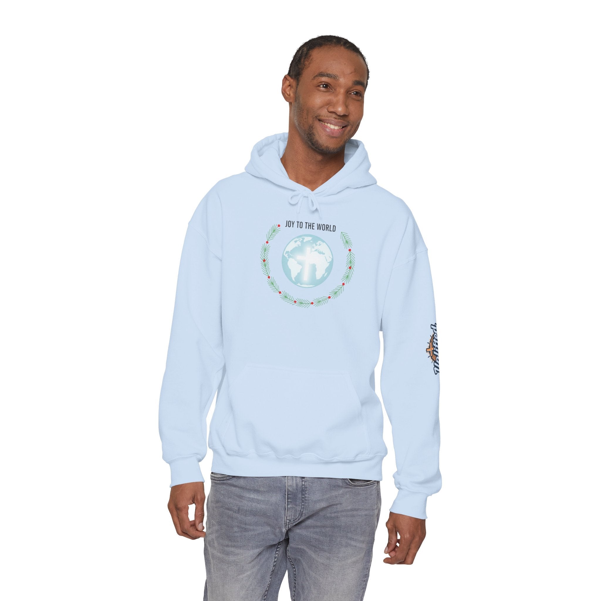 Joy to the World Hoodie – Wreath Earth Nativity Christian Christmas Sweatshirt for Isaiah 9:6 Holiday Faith & Festive Joy Printify