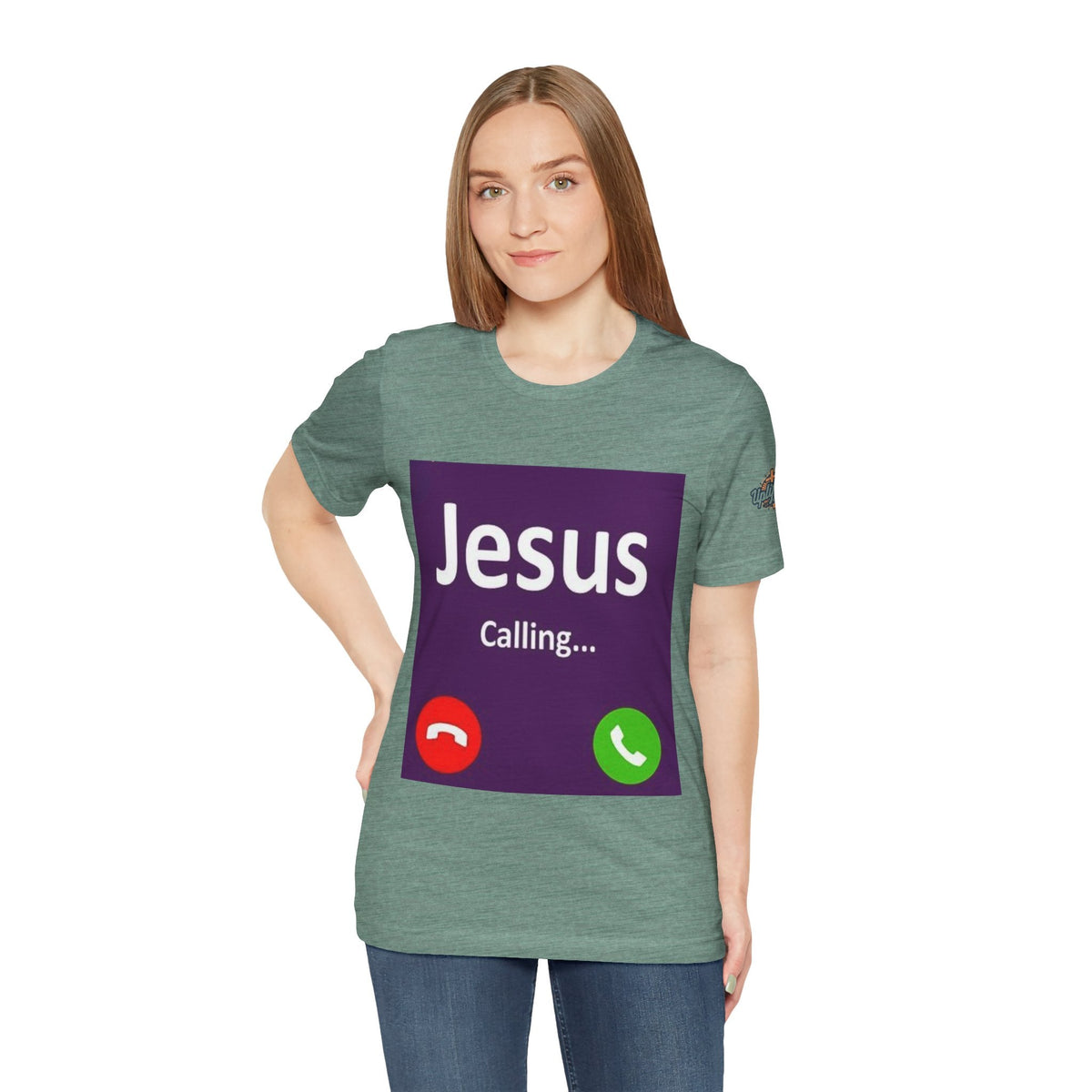 Jesus Calling T-shirt – Funny Cell Phone Screen Christian T-shirt for Divine Connection & Faith Humor Printify