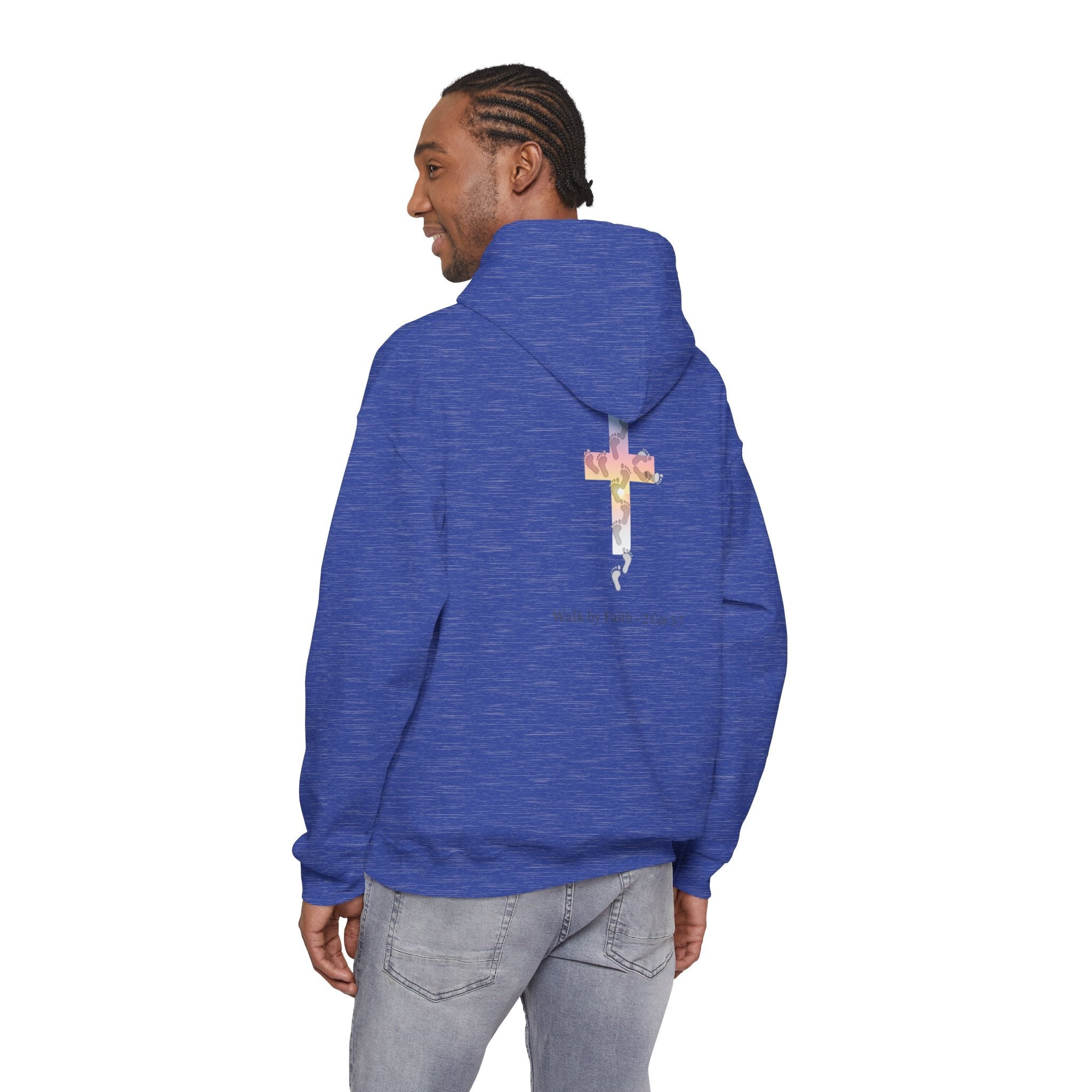 Walk by Faith Hoodie – Cross & Footprints Christian Hoodie for Cozy Inspiration Printify