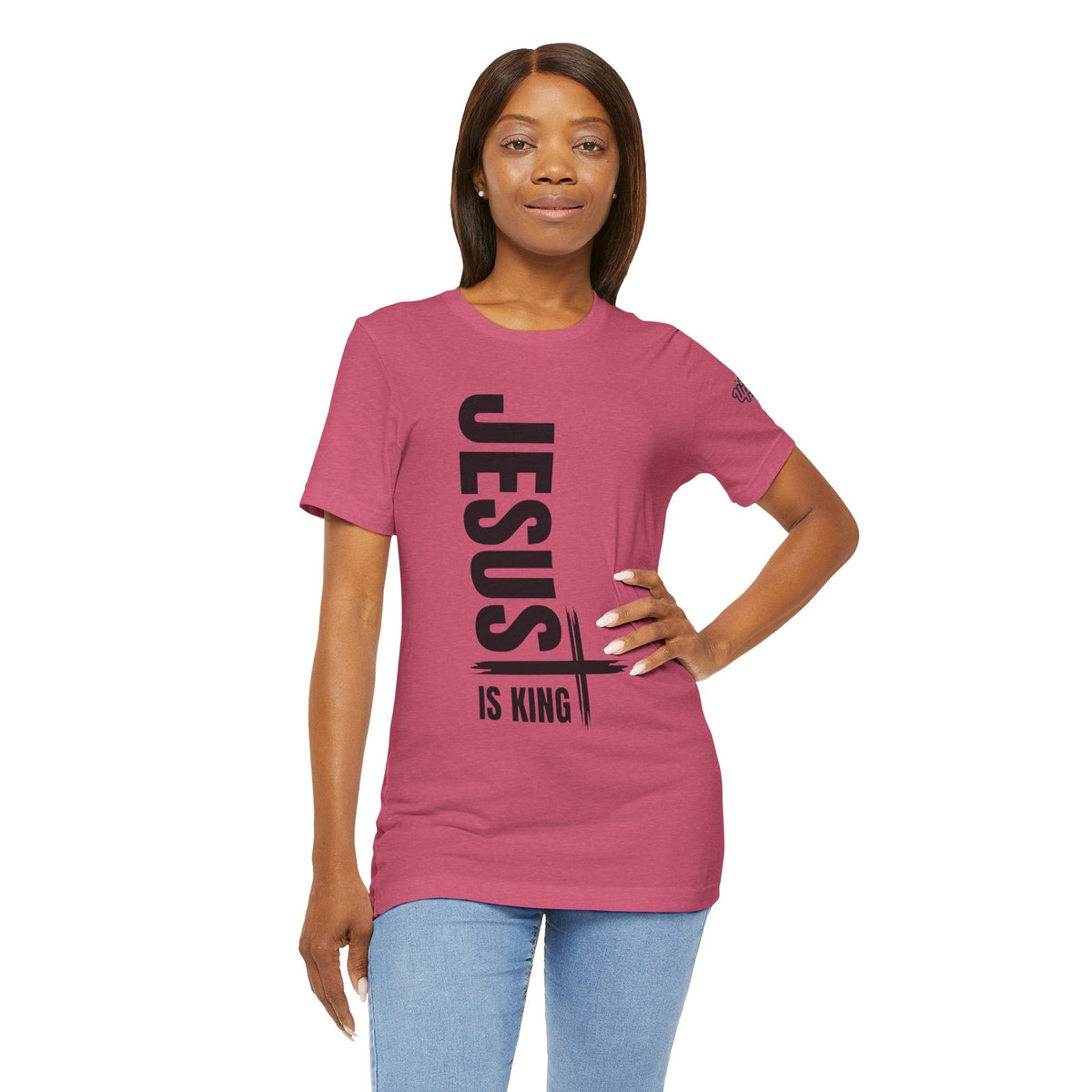 Jesus Is King T-shirt | Modern Typographic Cross Christian T-shirt Printify