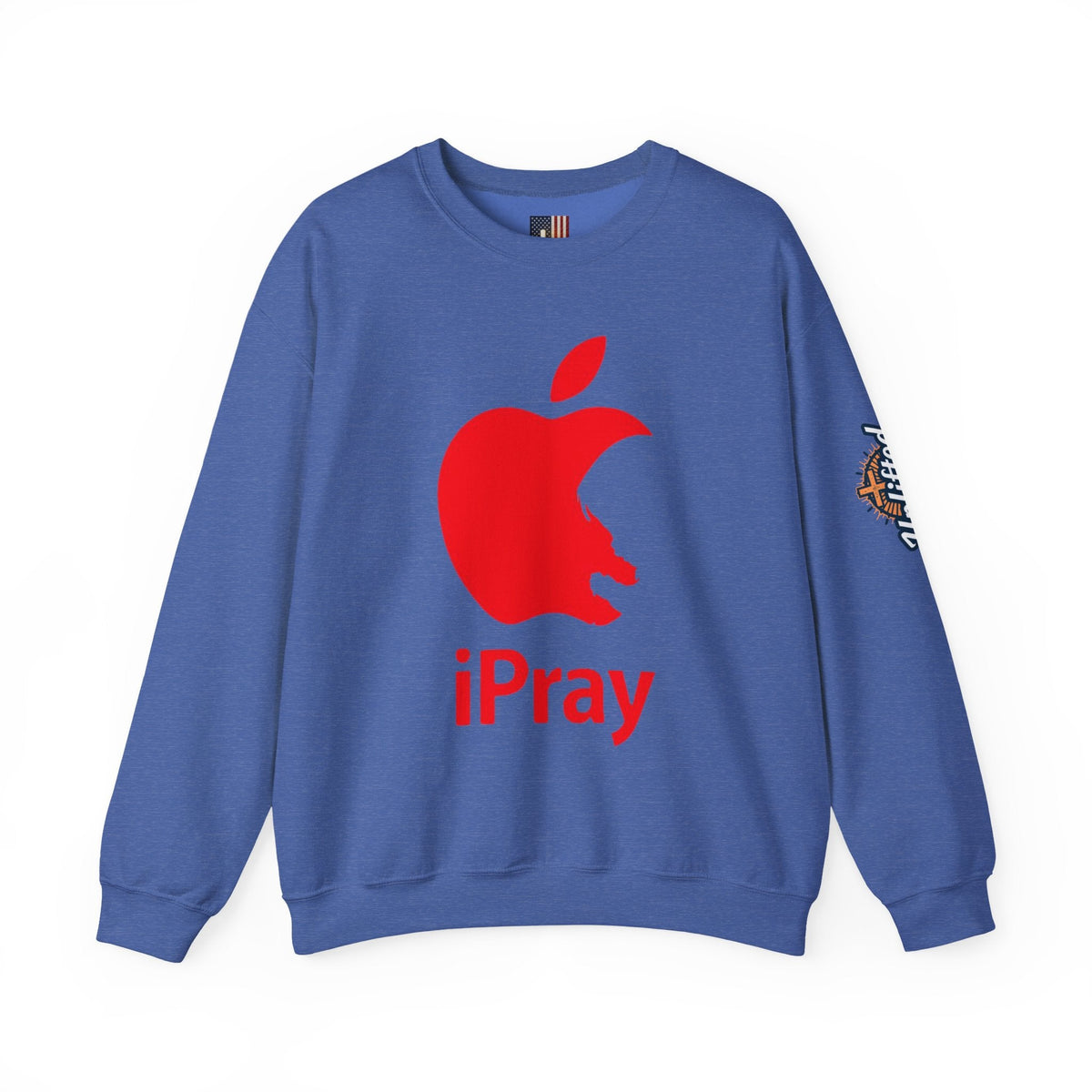 iPray Apple Logo Sweatshirt — Funny Christian Sweatshirt (Minimal Red Apple Graphic) Printify