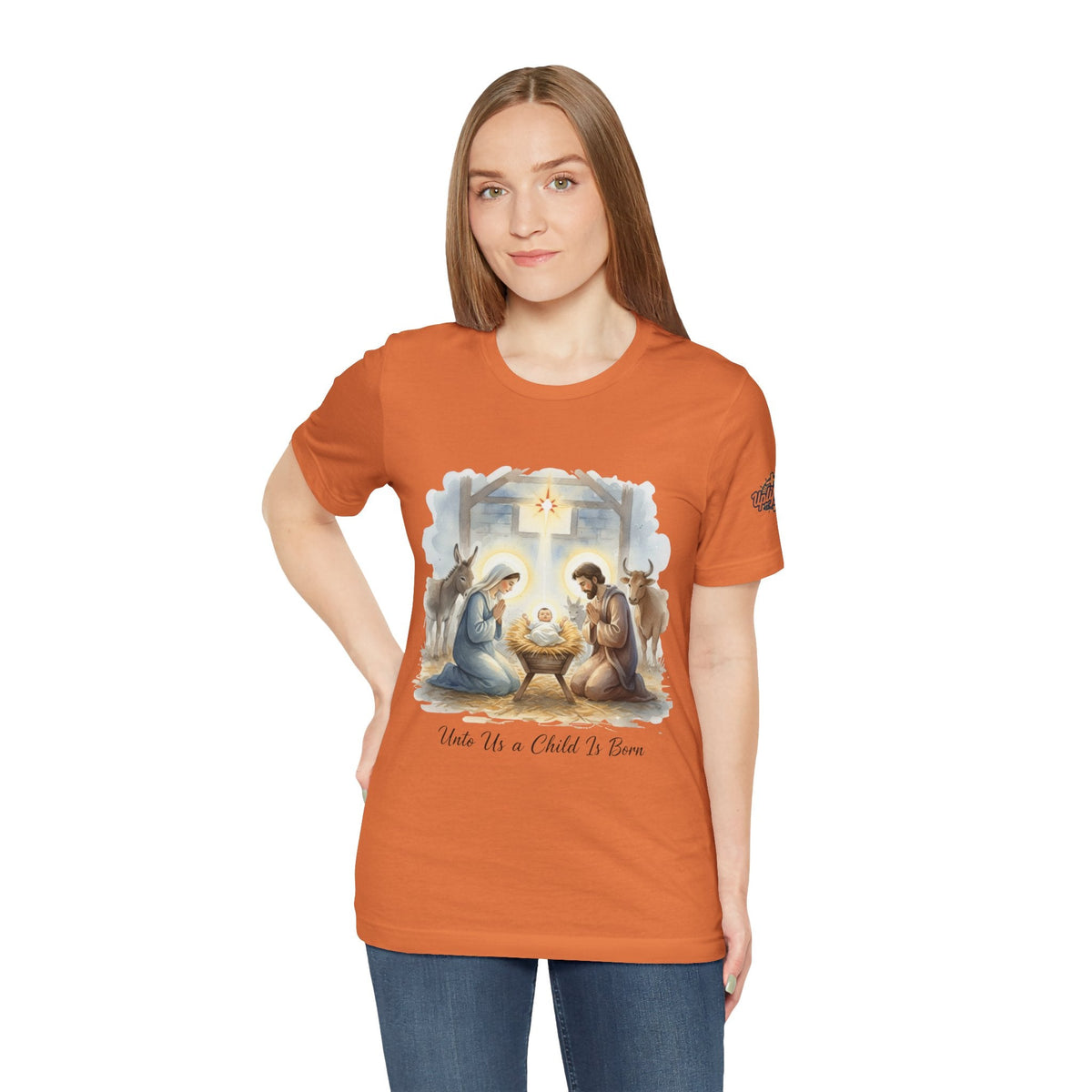 Unto Us a Child is Born T-shirt – Isaiah 9:6 Nativity Manger Scene Christian Christmas T-shirt for Holy Night Faith Printify
