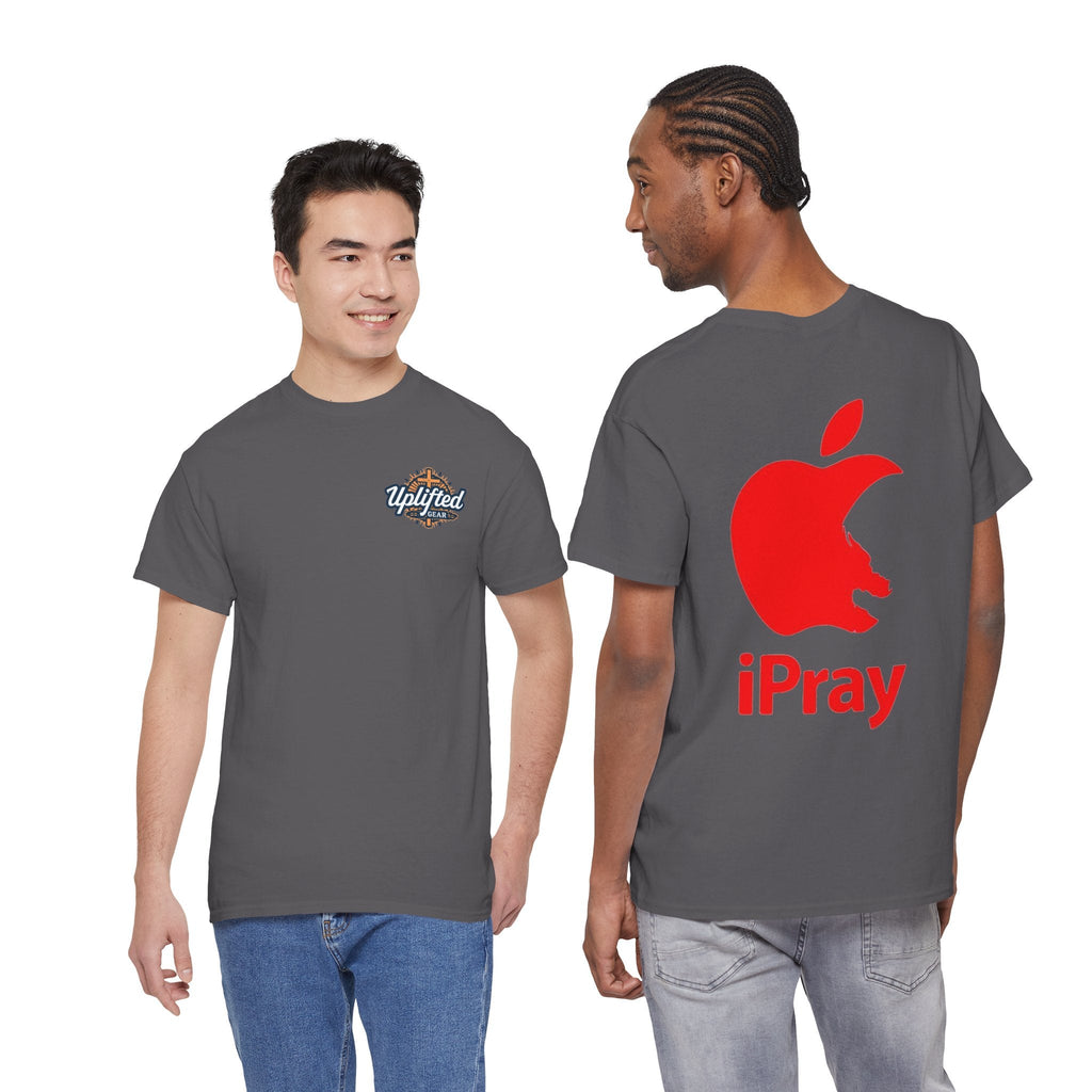 iPray Apple Logo Tee — Funny Christian T-Shirt (Minimal Red Apple Graphic) Printify