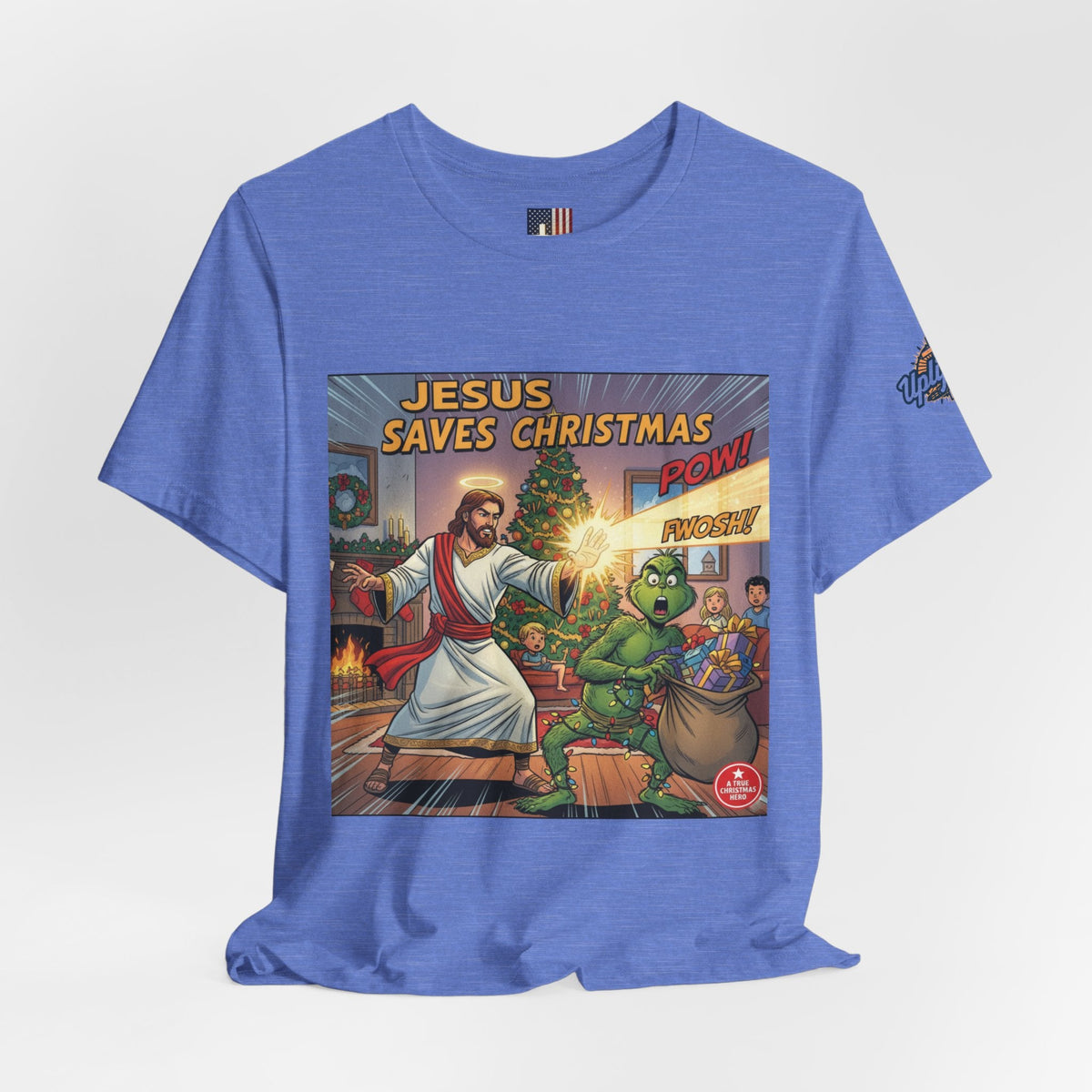 Jesus Saves Christmas T-shirt – Grinch vs Savior Light Battle Christian T-shirt for Hilarious Holiday Faith & True Joy Printify