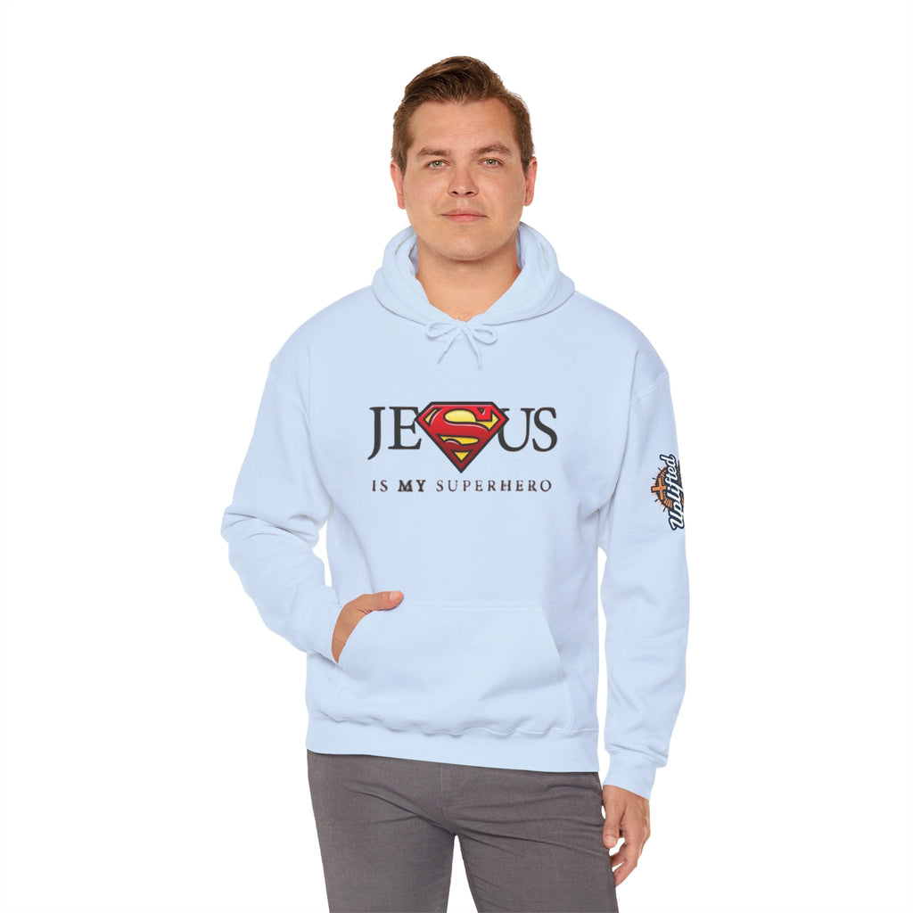 Jesus Is My Superhero Hoodie — Christian Faith Graphic Pullover Printify