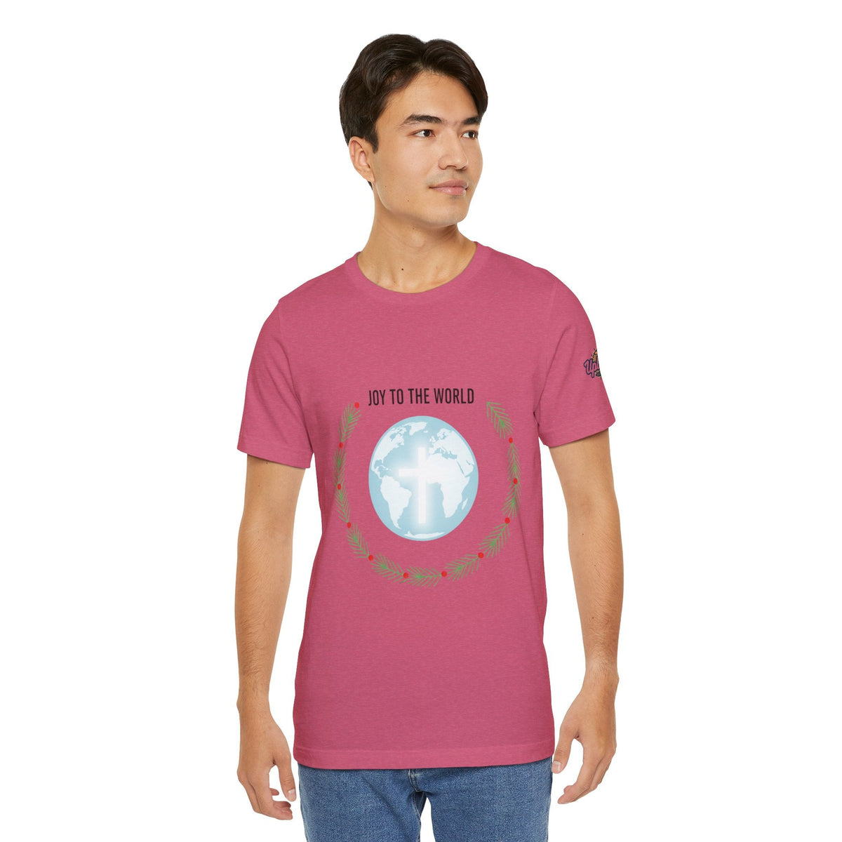 Joy to the World T-shirt – Wreath Earth Nativity Christian Christmas T-shirt for Isaiah 9:6 Holiday Faith & Festive Joy Printify
