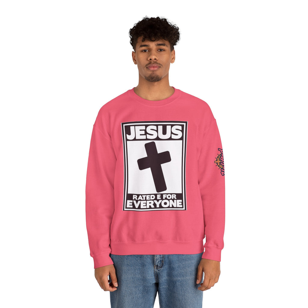 Jesus, Rated E for Everyone Sweatshirt - Gamer Faith Sweatshirt - Christian Video Game Parody Printify