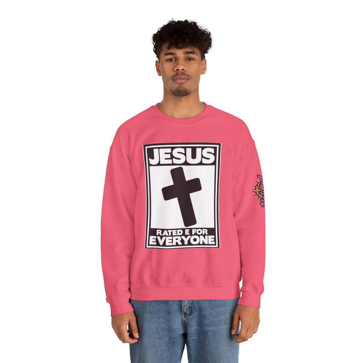Jesus, Rated E for Everyone Sweatshirt - Gamer Faith Sweatshirt - Christian Video Game Parody Printify