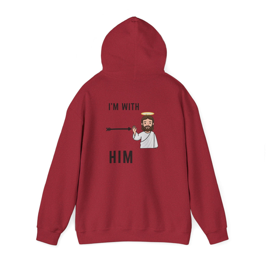 🔥 I’m With Him → Christian Hoodie | Arrow Pointing to Jesus | Minimalist Faith Tee | Subtle Cross Design | Bible-Inspired Apparel by Uplifted Gear Printify