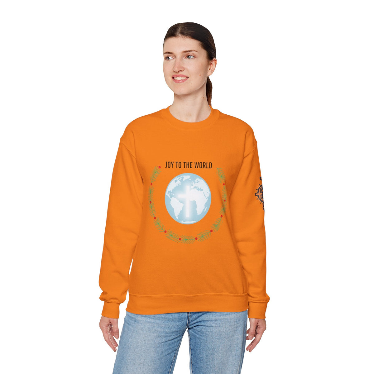 Joy to the World Sweatshirt – Wreath Earth Nativity Christian Christmas Sweatshirt for Isaiah 9:6 Holiday Faith & Festive Joy Printify
