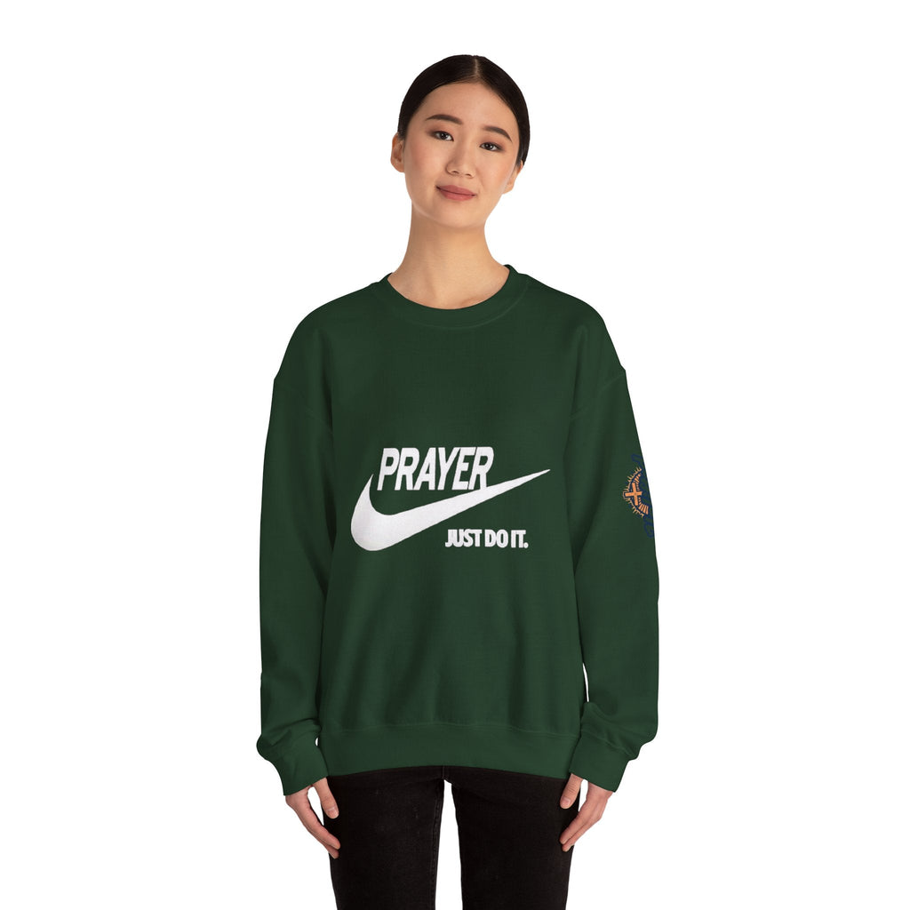 Prayer Just Do It Sweatshirt - Funny Christian Nike Parody Sweatshirt - Faith Gear Printify