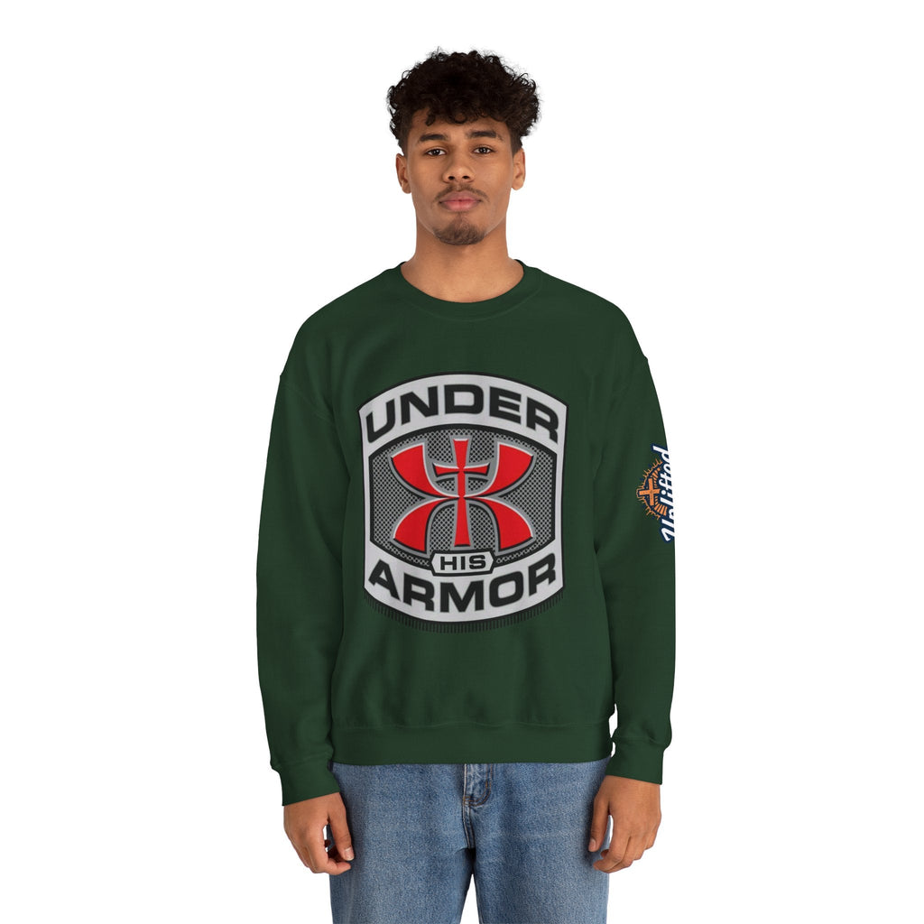Under His Armor Crewneck Sweatshirt — Christian Faith Graphic Pullover Printify