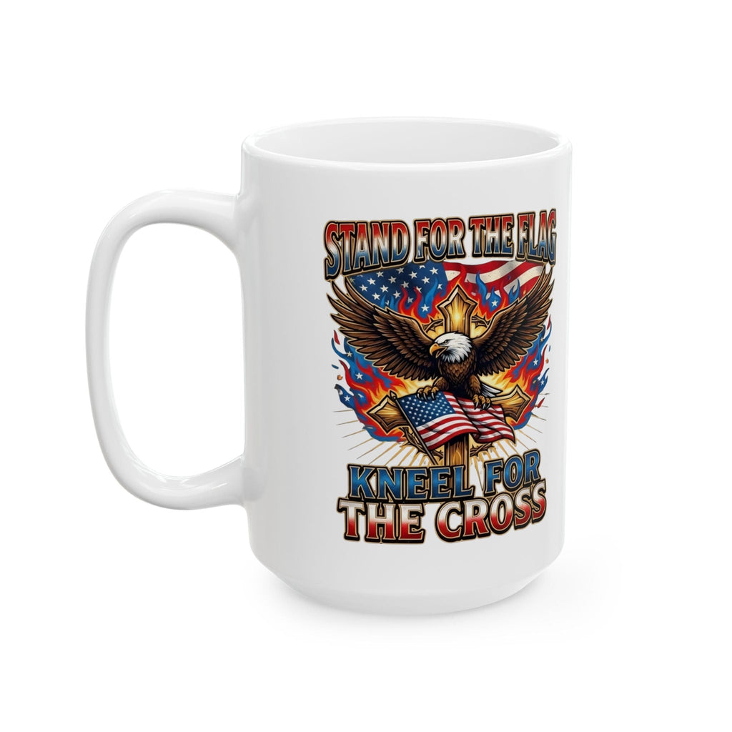 Patriotic Eagle Coffee Mug — "Stand for the Flag, Kneel for the Cross" (11/15oz) Printify