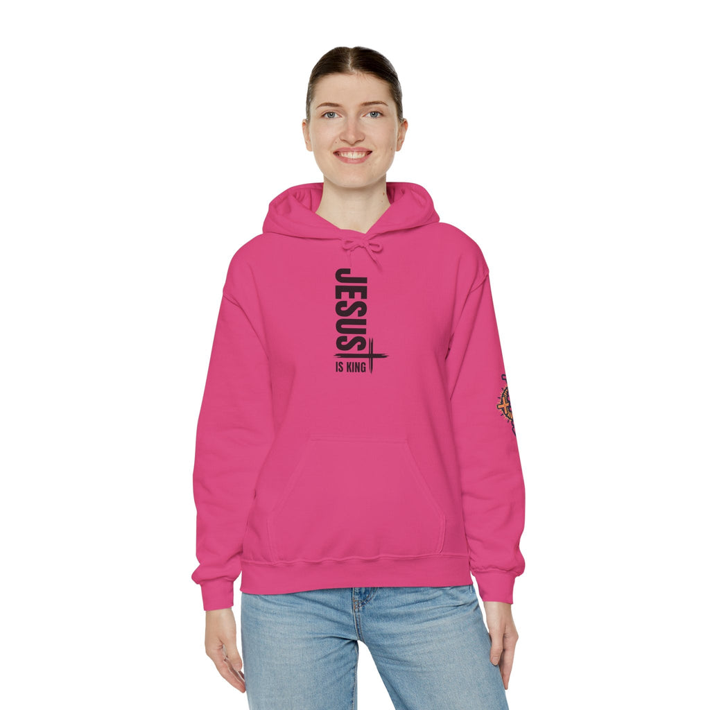 Jesus Is King Hoodie | Modern Typographic Cross Christian Hoodie Printify