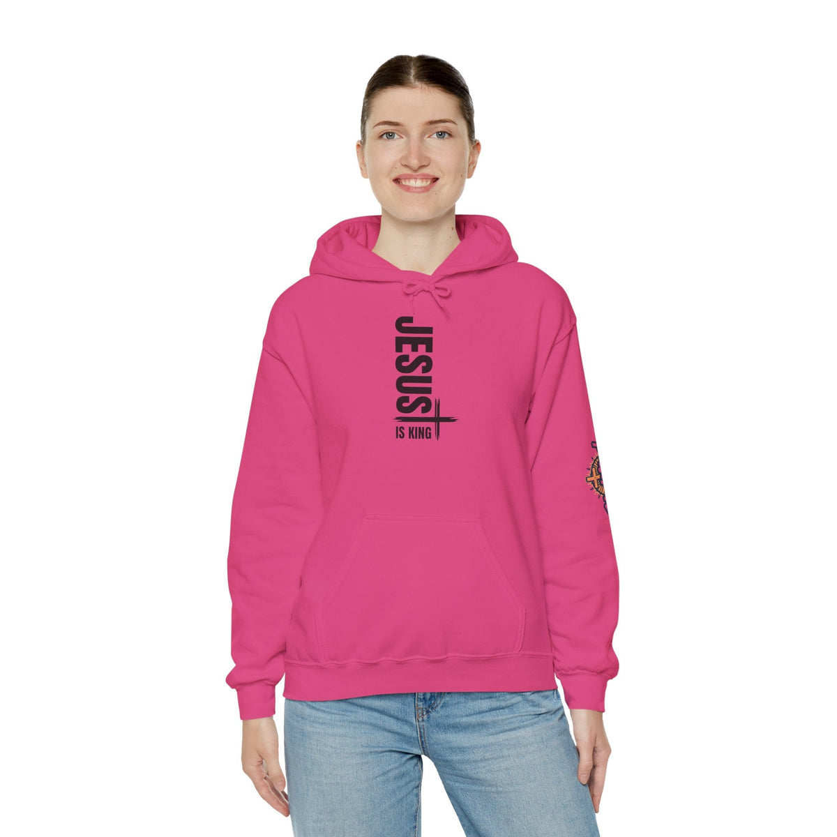 Jesus Is King Hoodie | Modern Typographic Cross Christian Hoodie Printify
