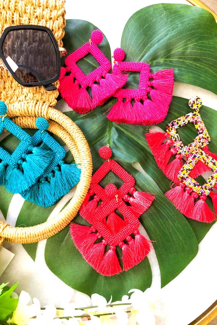 Hot Pink Ellie Fringe Drop Earrings Pretty Little Patriot