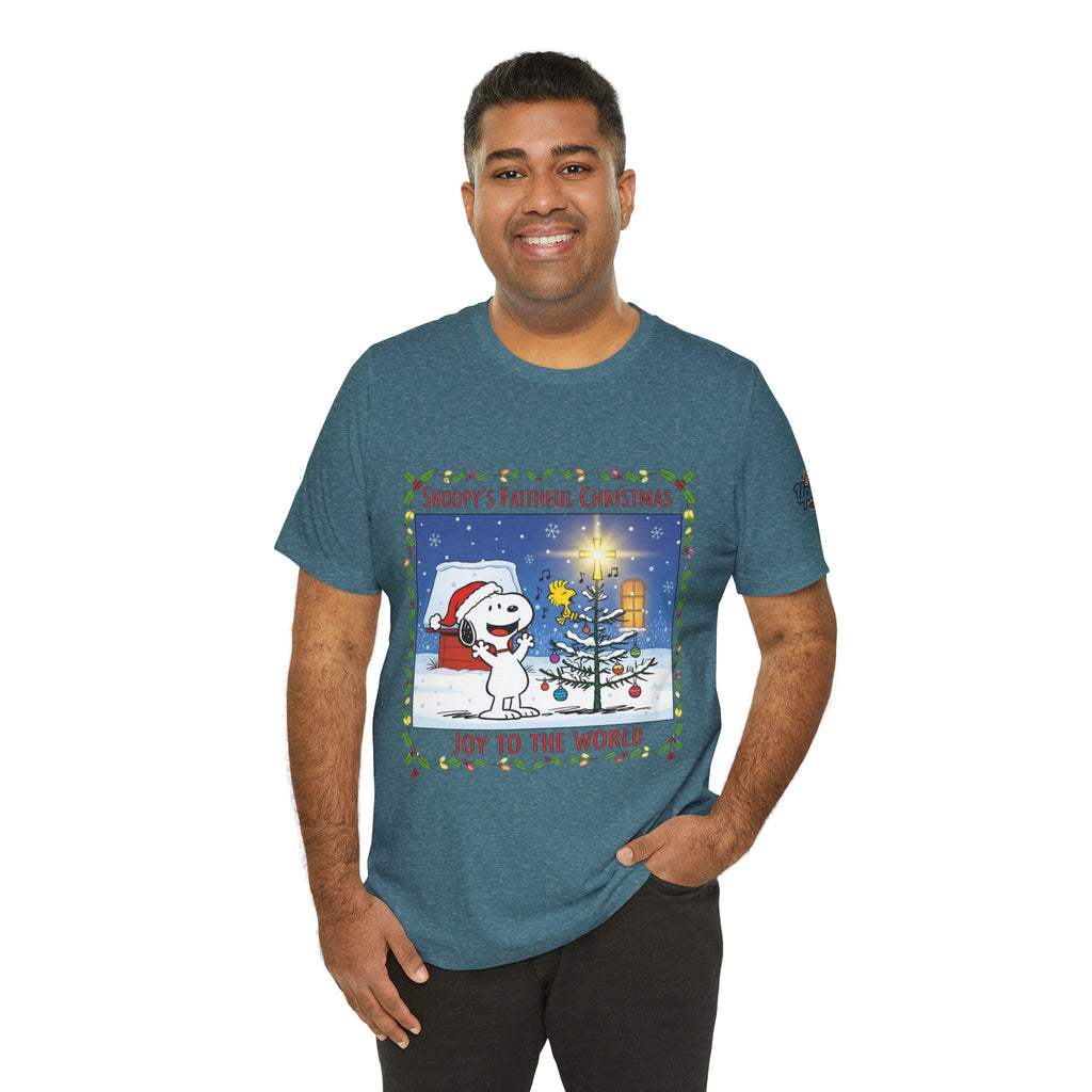 🎄 Faithful Christmas Friends – Christian Holiday T-Shirt | Festive Tree & Cartoon Duo | Heartwarming Christmas Tee by Uplifted Gear Printify