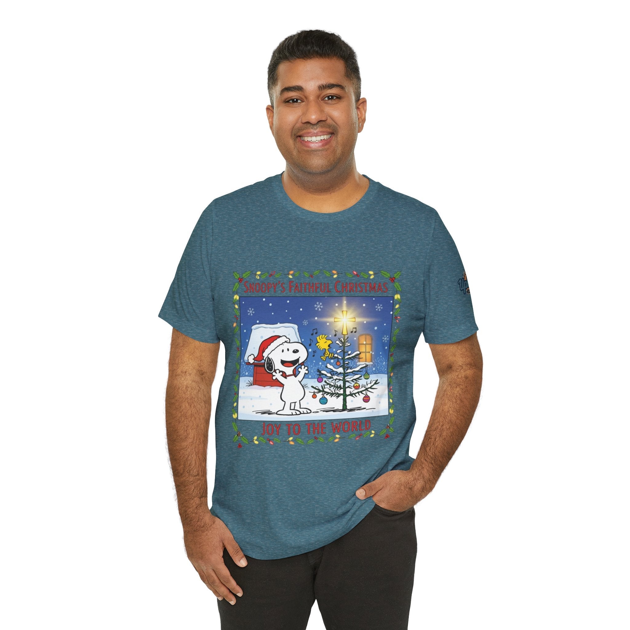 🎄 Faithful Christmas Friends – Christian Holiday T-Shirt | Festive Tree & Cartoon Duo | Heartwarming Christmas Tee by Uplifted Gear Printify