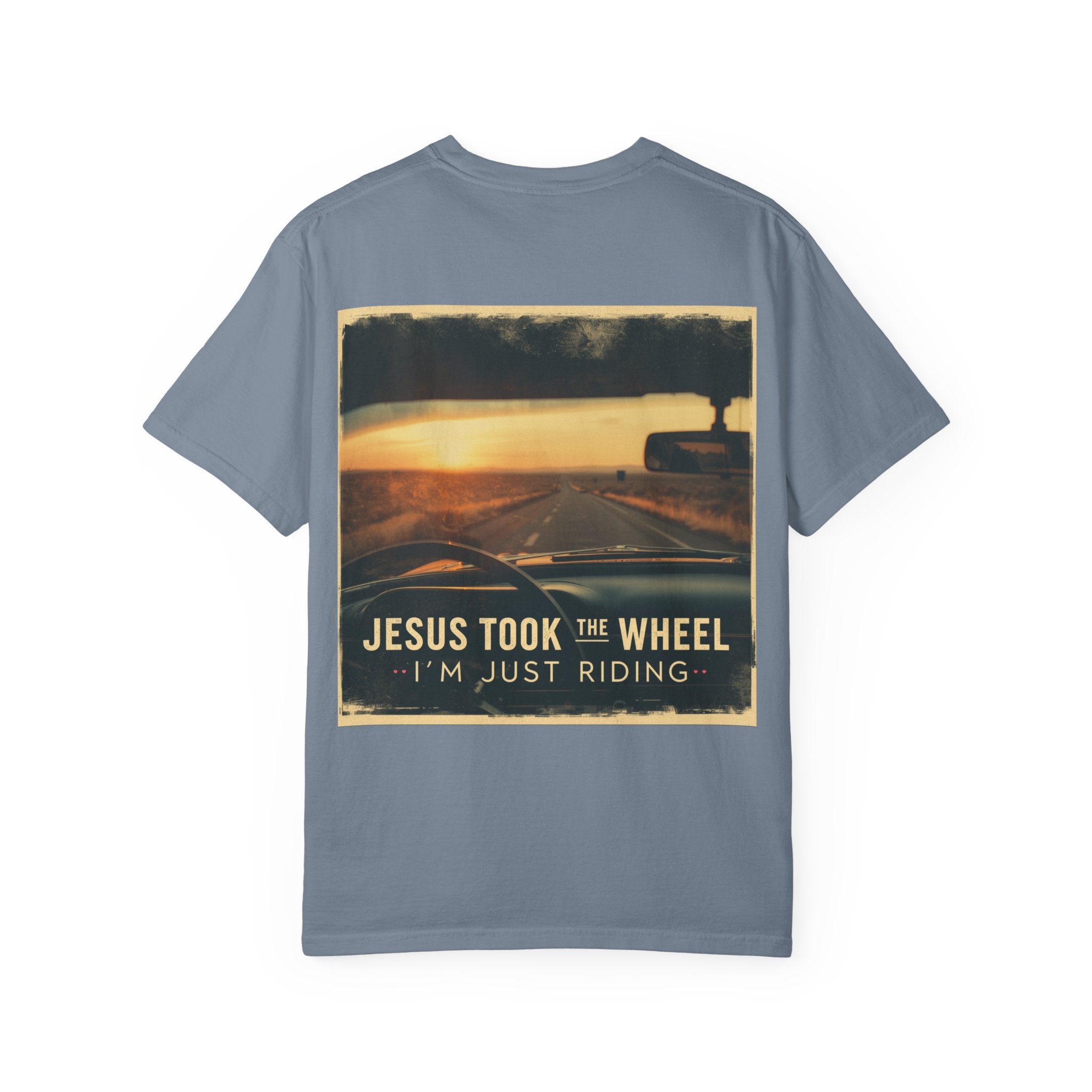 Jesus Took the Wheel I'm Just Riding T-shirt – Funny Christian Convertible Car T-shirt for Surrendered Faith & Humor Printify