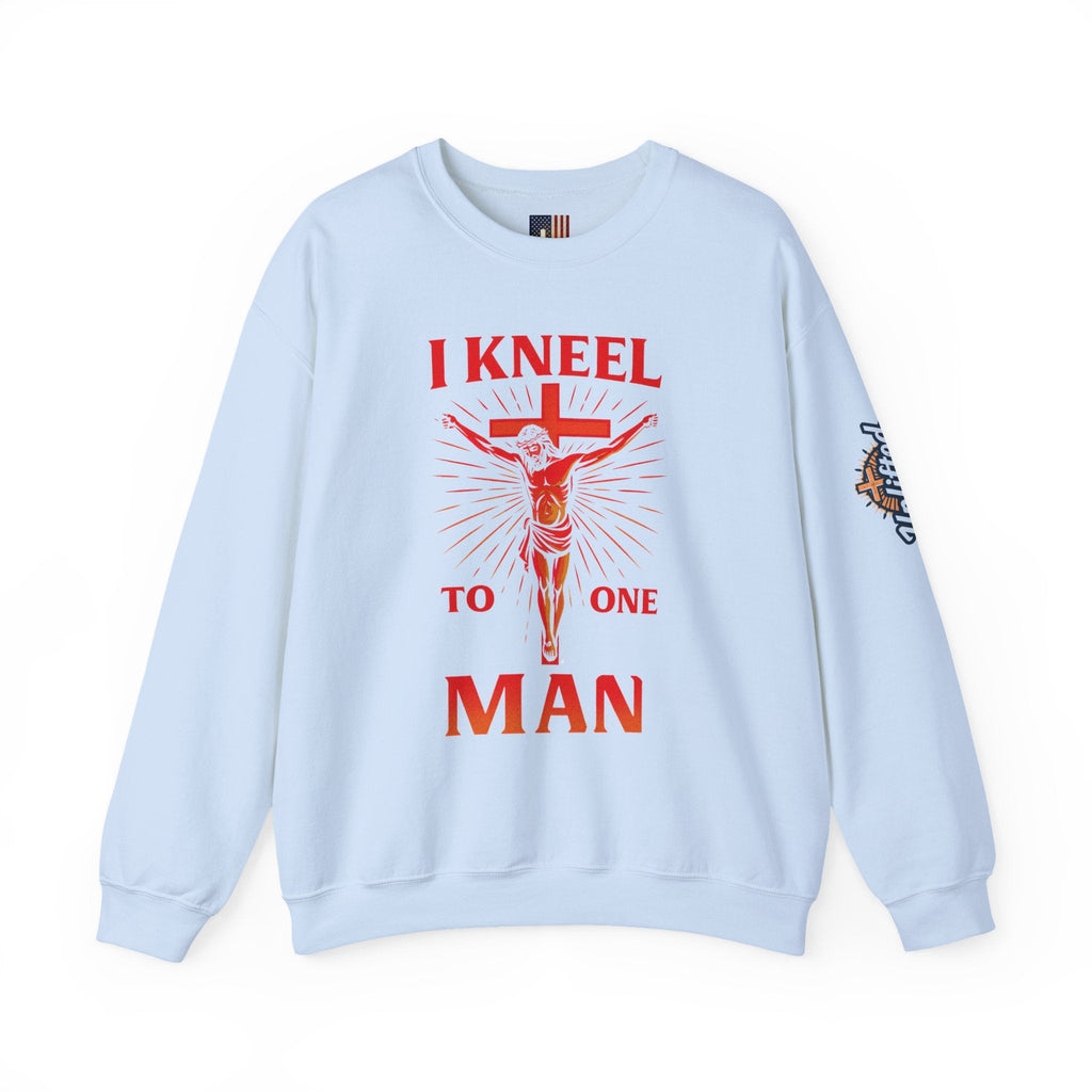 I Kneel to One Man Sweatshirt – Crucifixion Christian Sweatshirt for Unashamed Devotion & Bold Faith Printify