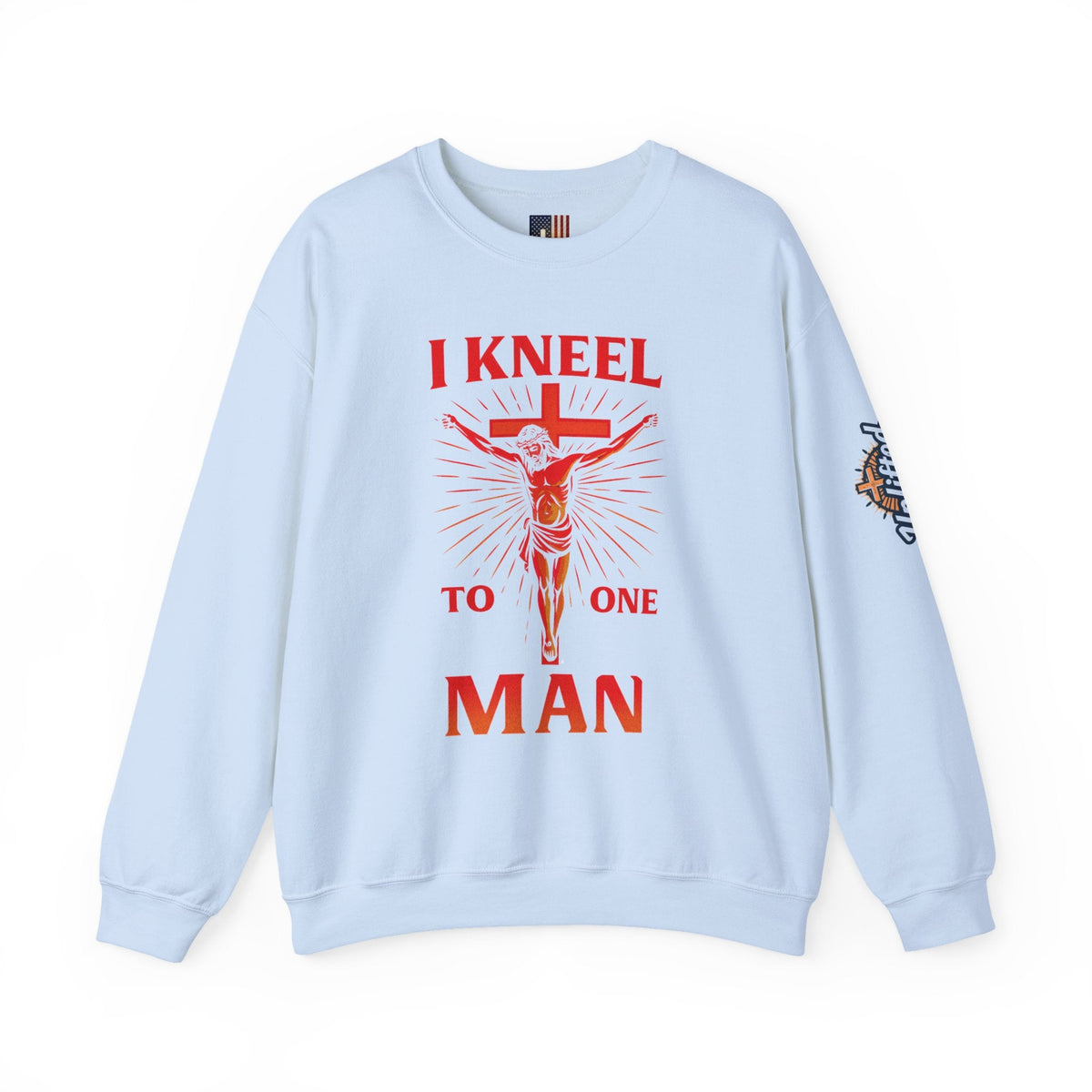I Kneel to One Man Sweatshirt – Crucifixion Christian Sweatshirt for Unashamed Devotion & Bold Faith Printify