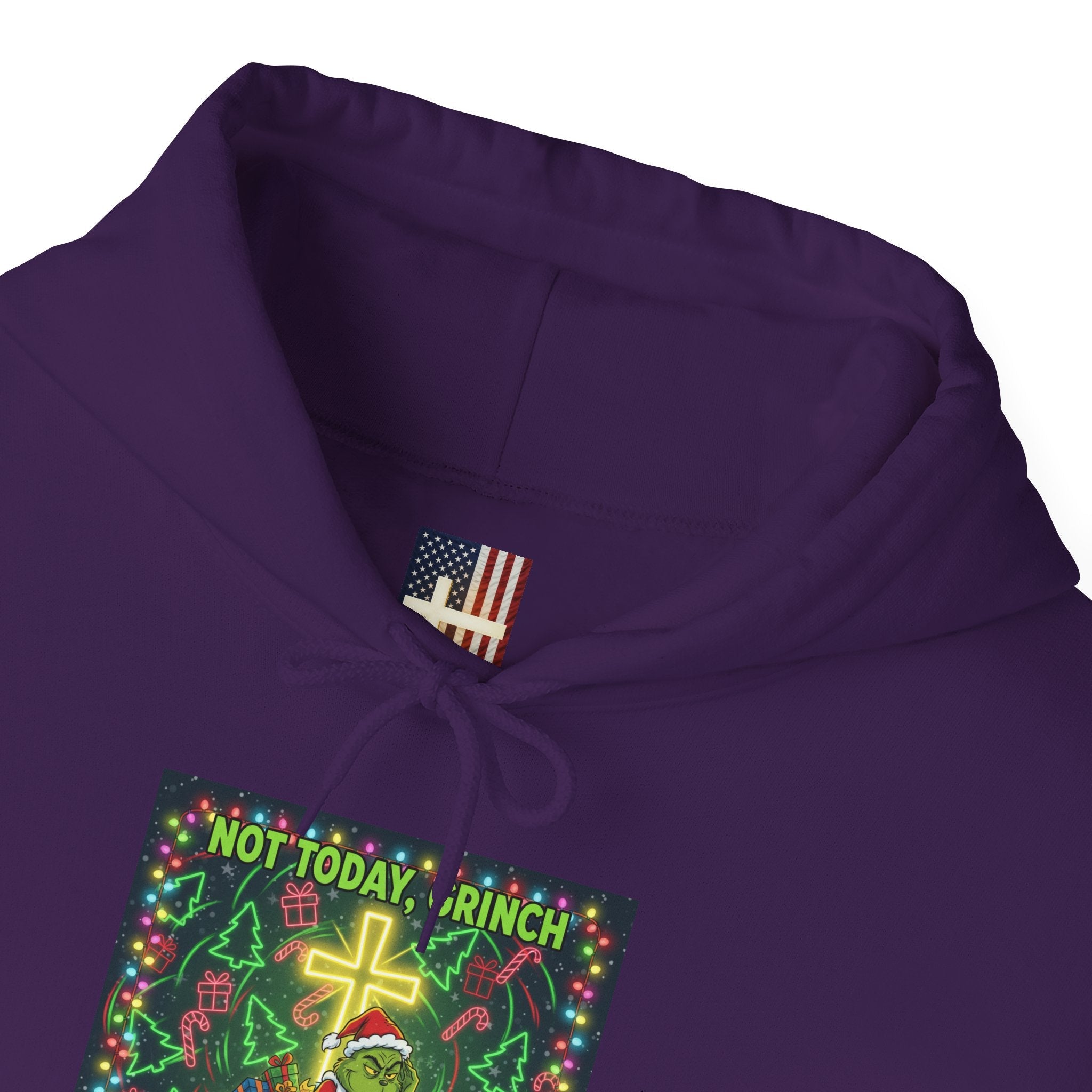 🎄 Not Today, Grinch – Jesus Saves | Funny Christian Christmas Hoodie | Festive Green & Red Cartoon Style | Bold Faith Holiday Tee by Uplifted Gear Printify
