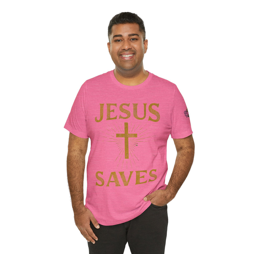 Jesus Saves T-shirt – Radiant Cross & Rays of Light Christian T-shirt for Eternal Hope & Faith Printify
