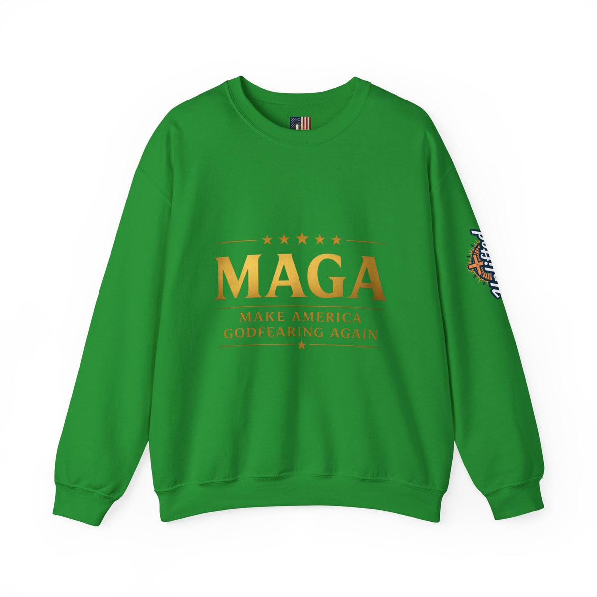 Sweatshirt — "MAGA Make America Godfearing Again" Gold Logo Crewneck Printify