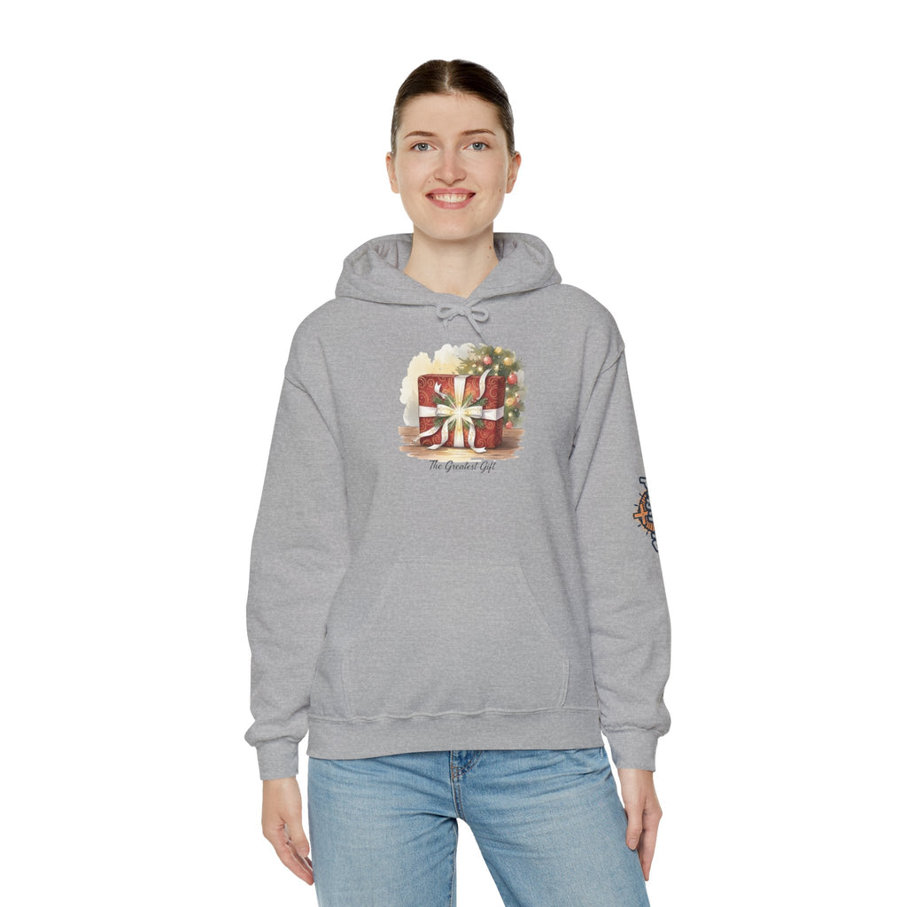 The Greatest Gift Hoodie – Cross Bow Present Christian Hoodie for Christmas Salvation & Eternal Faith Printify